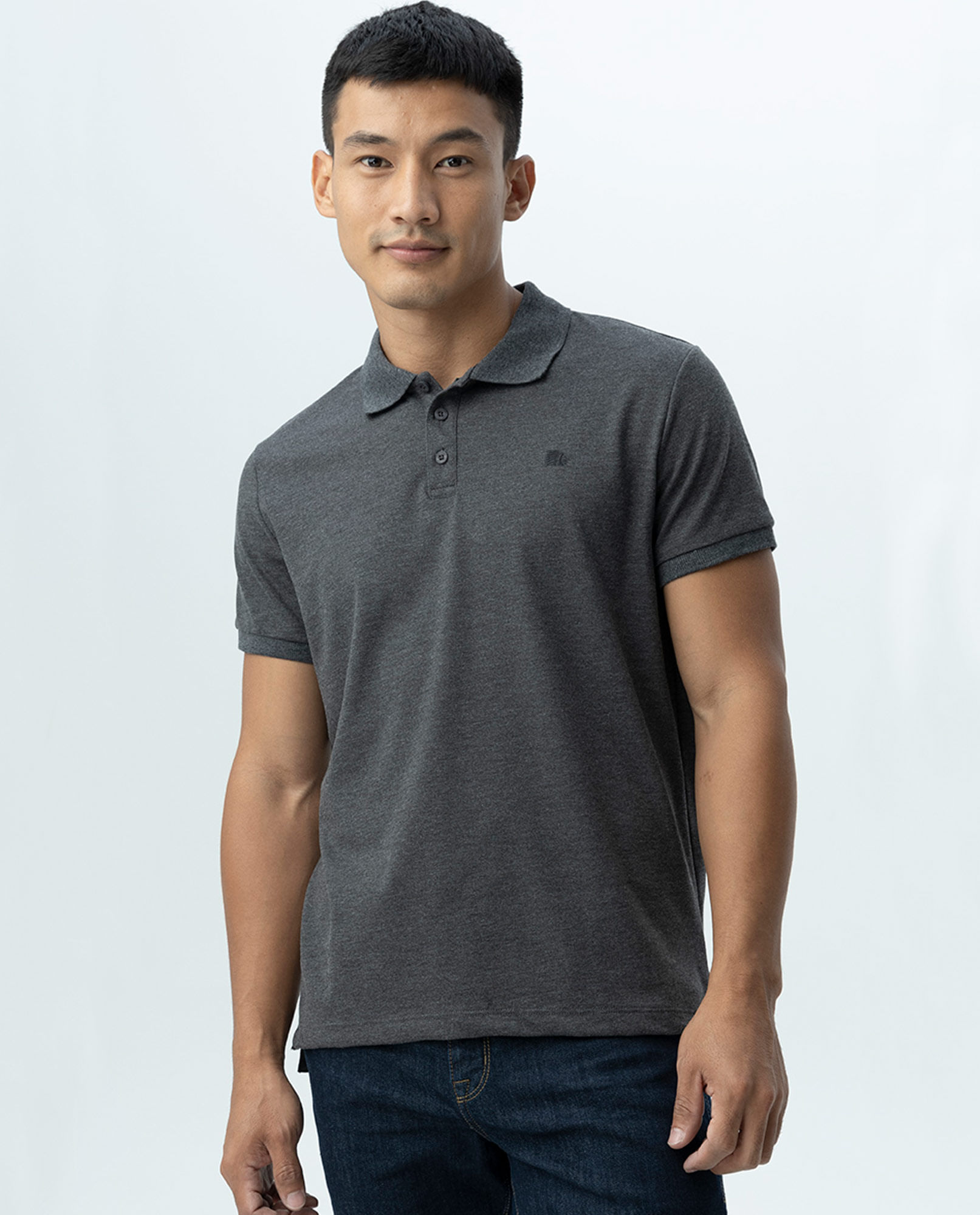 Polo para hombre Slim manga corta gris jaspe