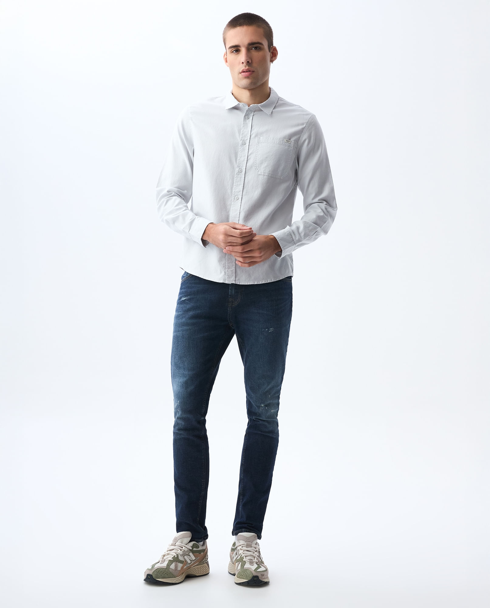 Camisa manga larga de tela con efecto para hombre
