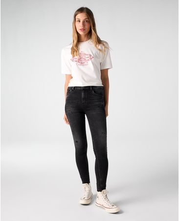 Jean Jegging tiro alto negro para mujer