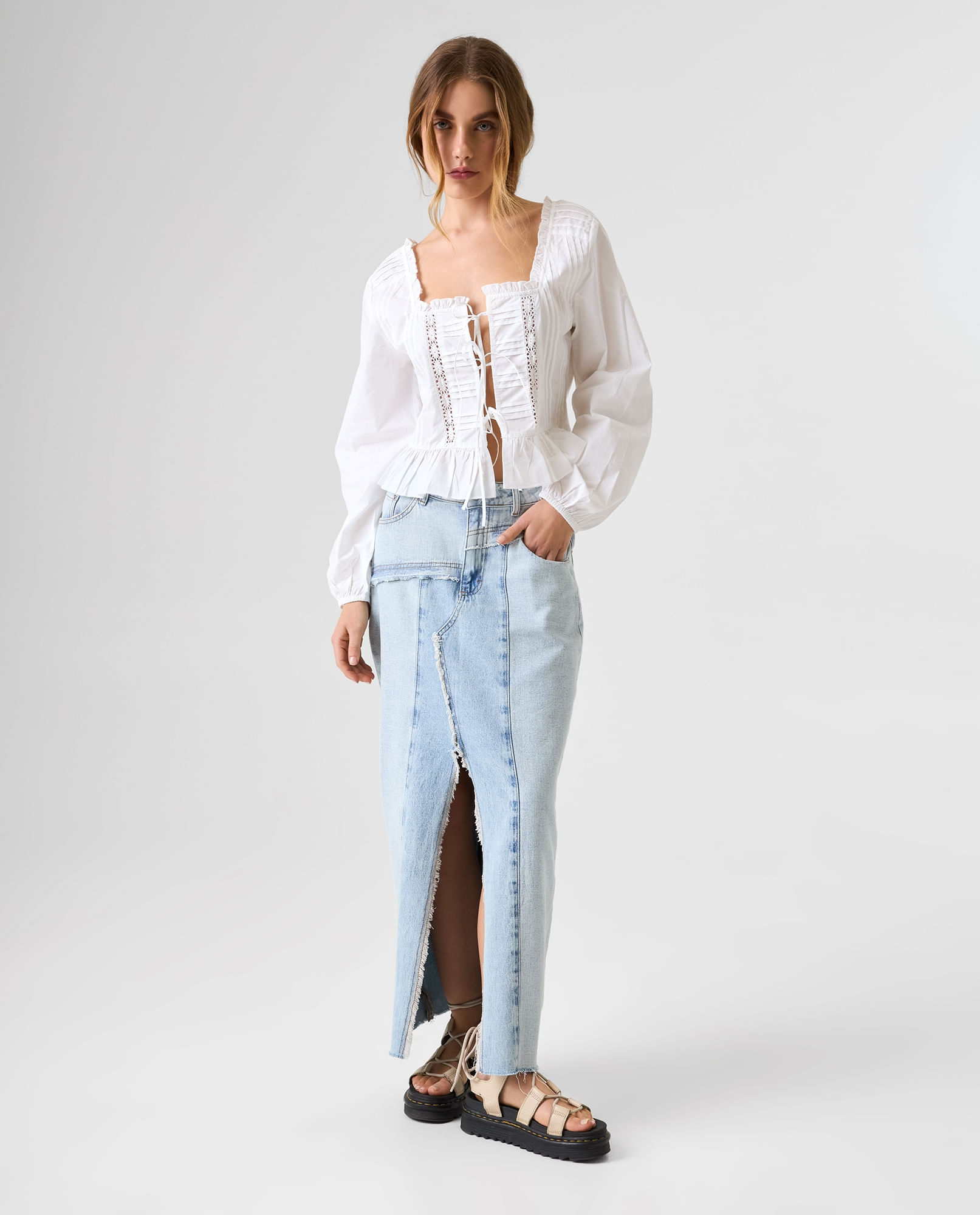Camisa manga larga con boleros para mujer