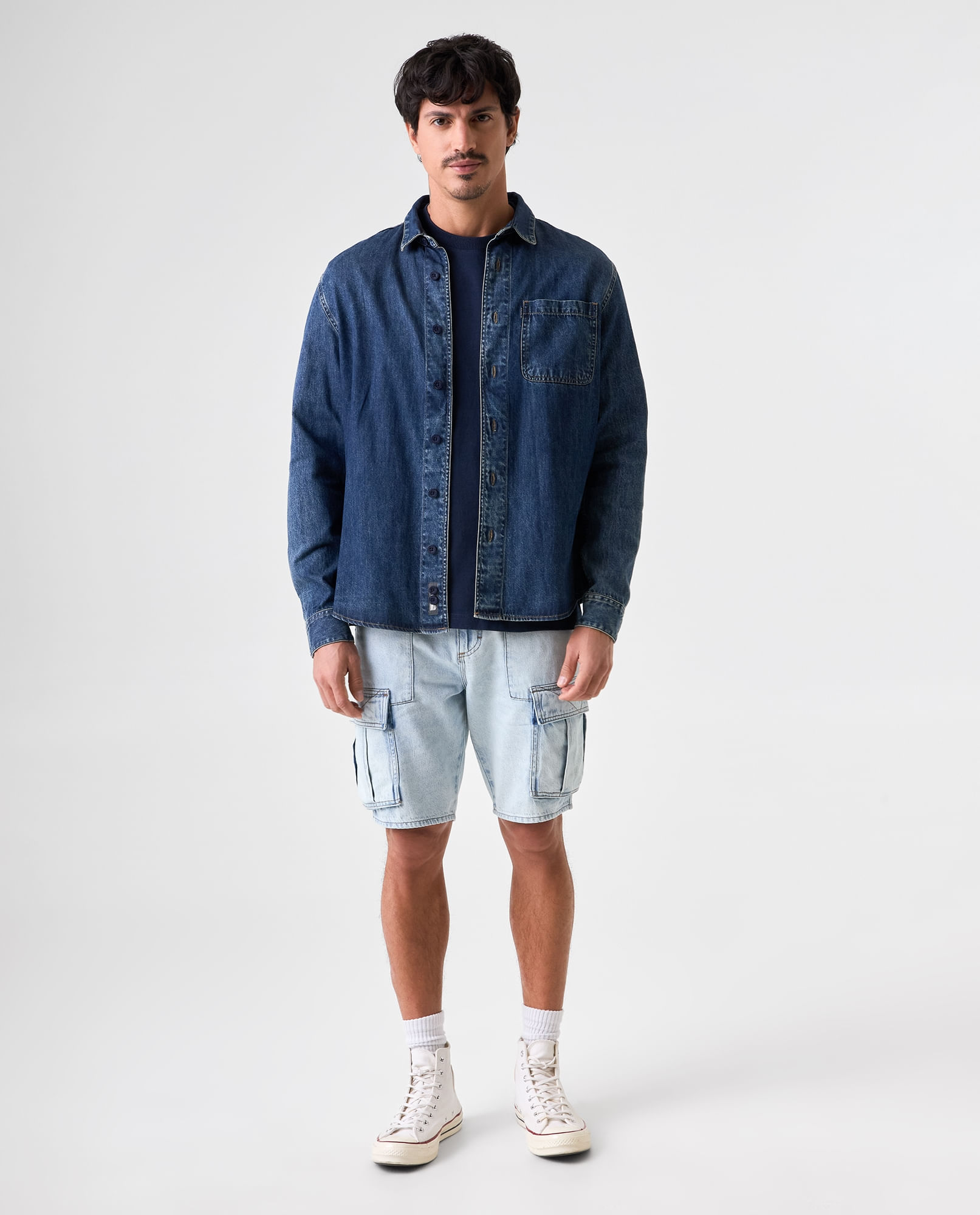 Camisa manga larga en denim liviano para hombre