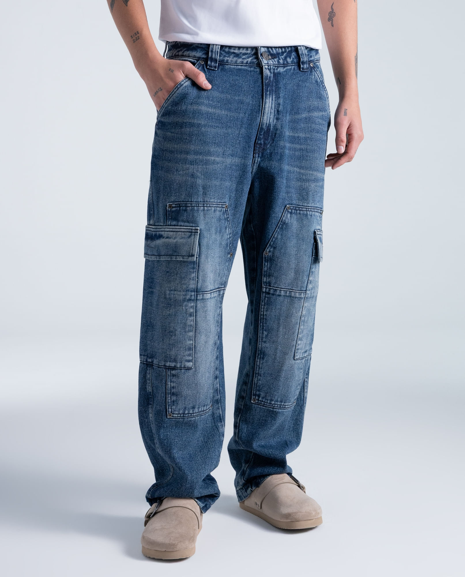 Jean Cargo Medio tiro azul para hombre