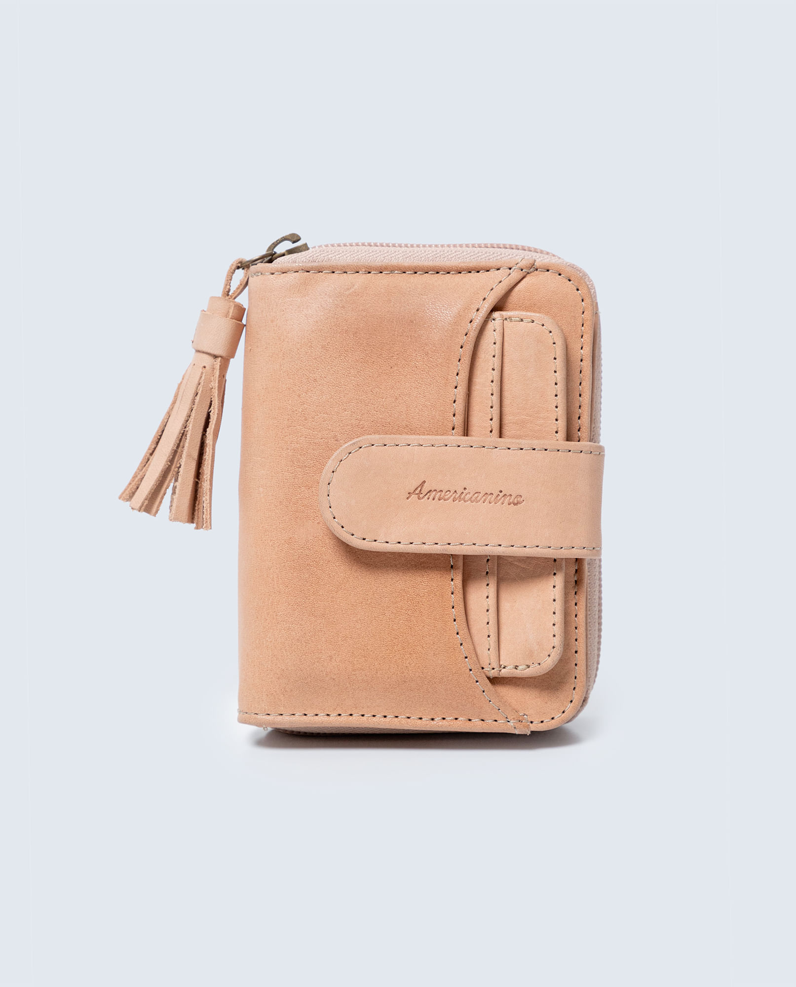 Billetera cuero minimalista con cierre zipper