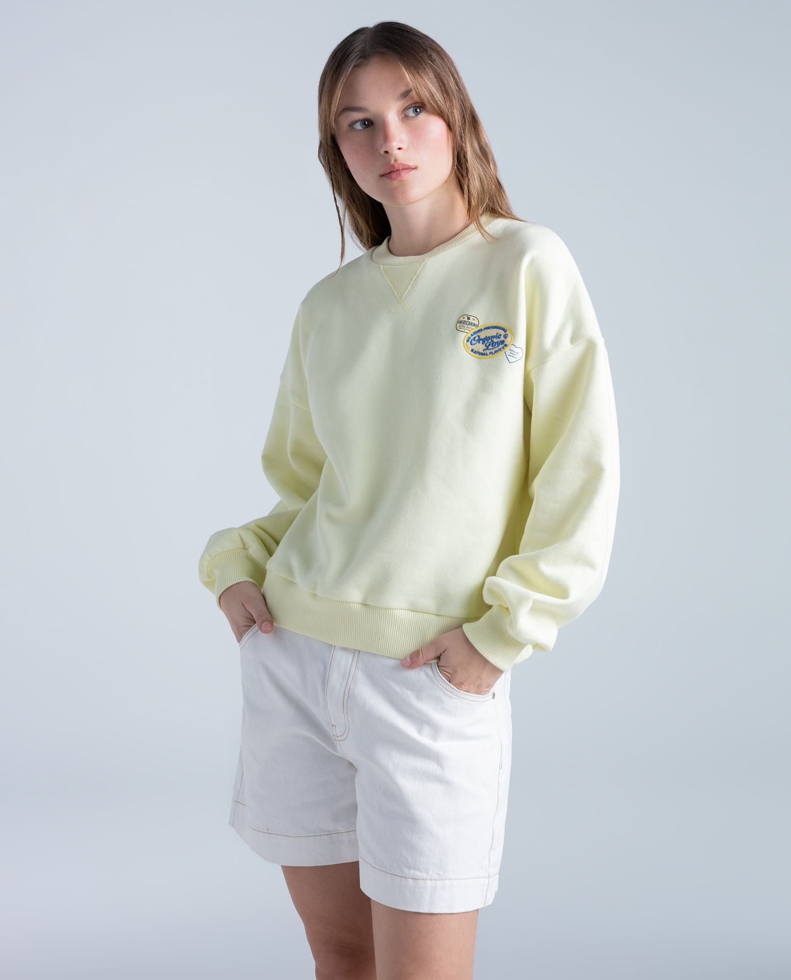 Buzo estampado manga larga cuello redondo para mujer