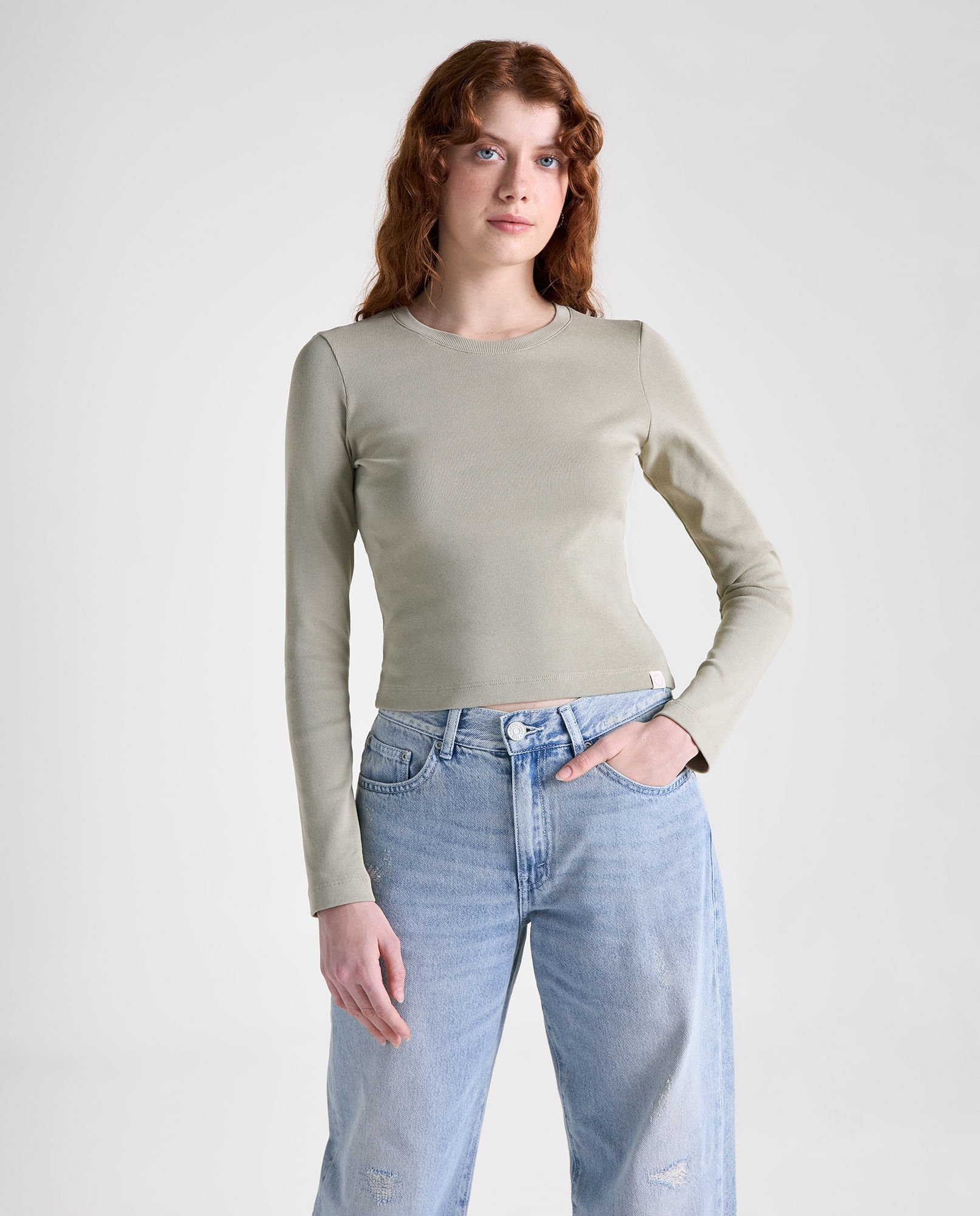 Camiseta manga larga cuello redondo para mujer