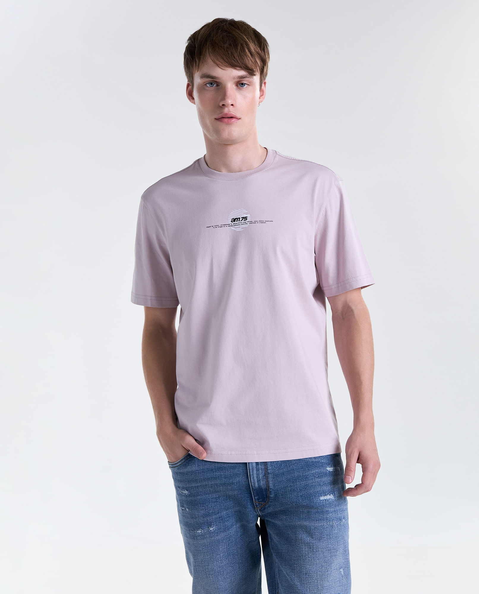 Camiseta estampado localizado manga corta cuello redondo para hombre