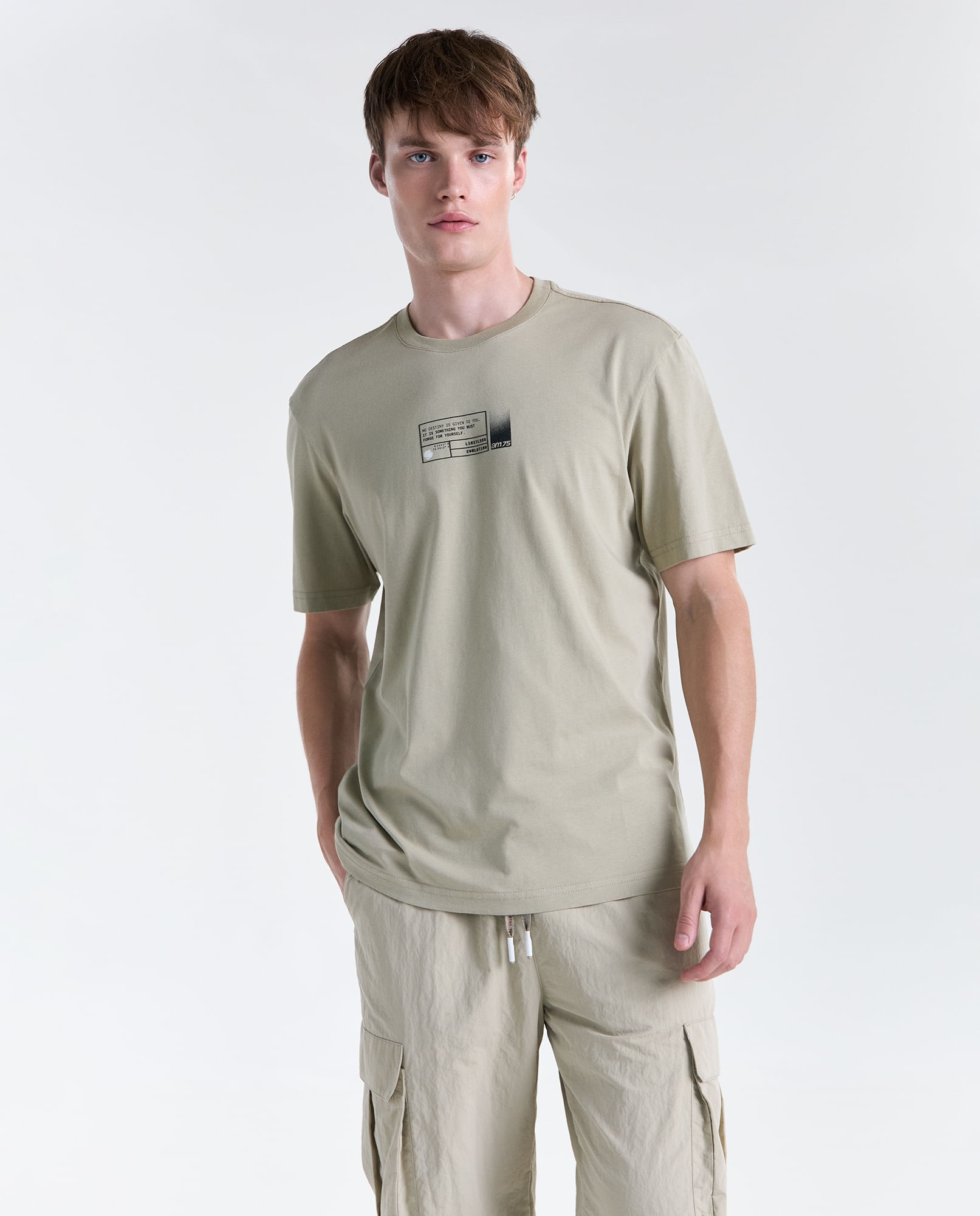 Camiseta estampado localizado manga corta cuello redondo para hombre