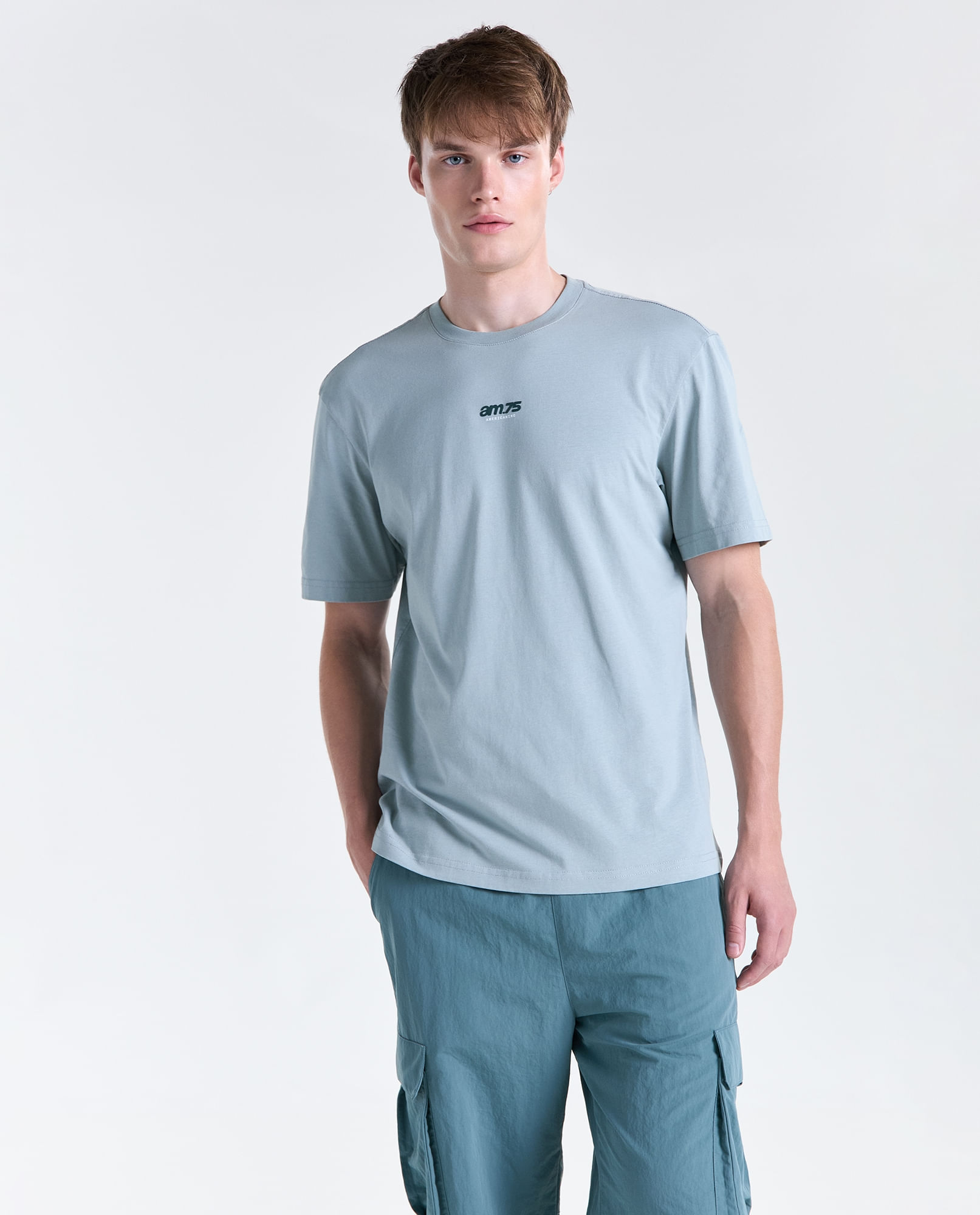 Camiseta estampado localizado manga corta cuello redondo para hombre