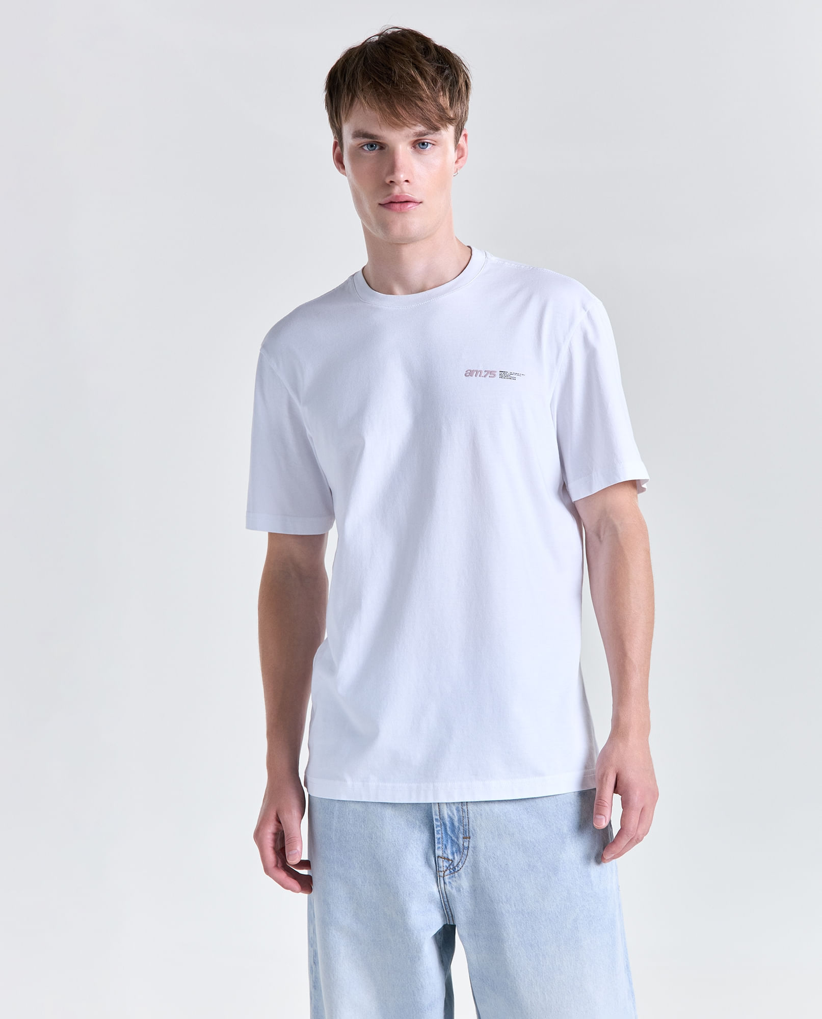 Camiseta estampado localizado manga corta cuello redondo para hombre