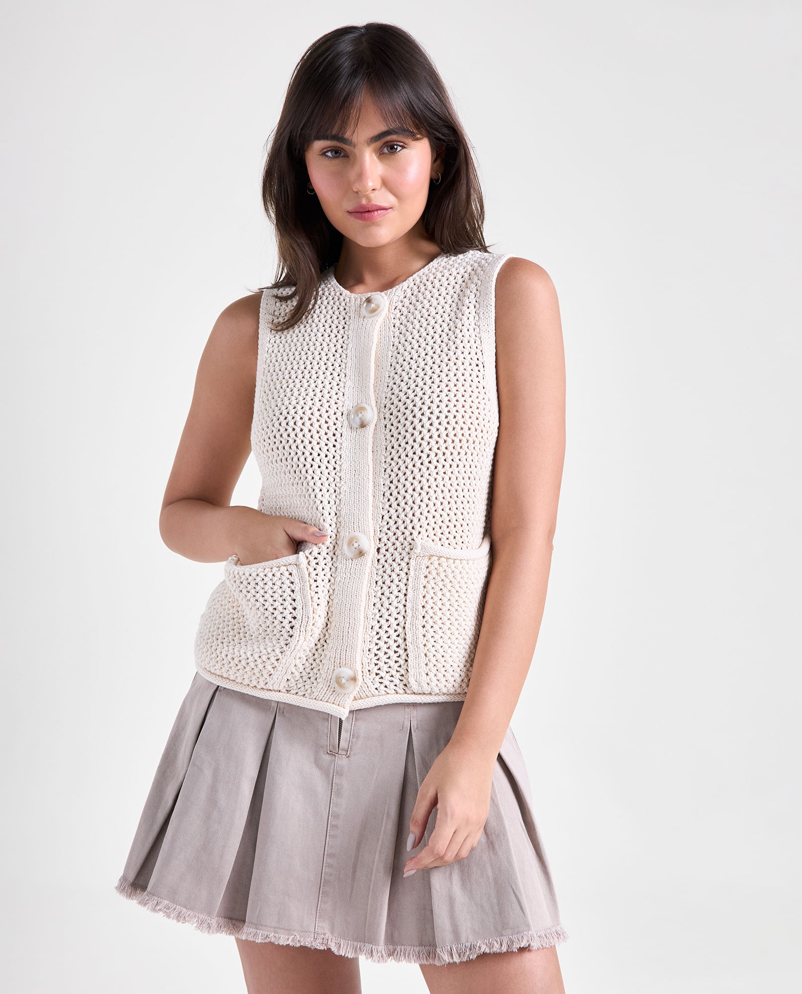 Chaqueta tejido cuello en V para mujer