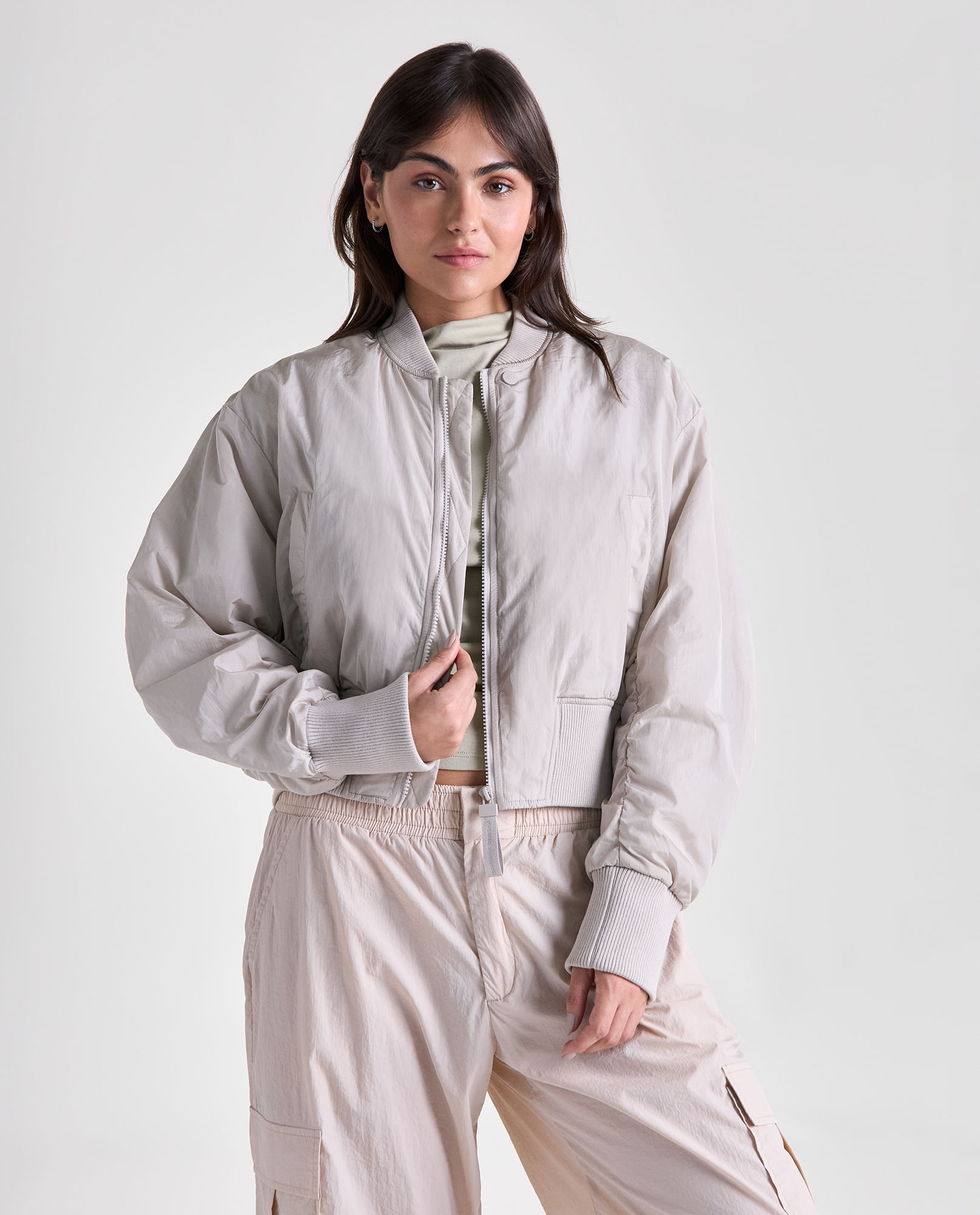 Chaqueta bomber poliamida estampado de flores para mujer