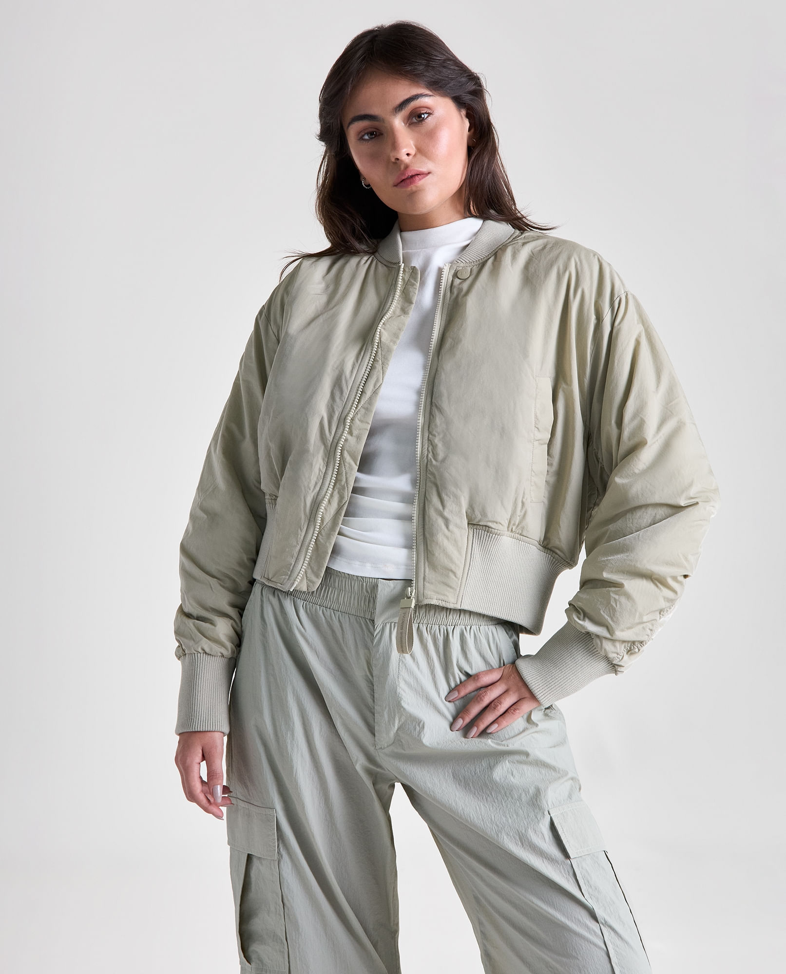 Chaqueta bomber poliamida estampado de flores para mujer