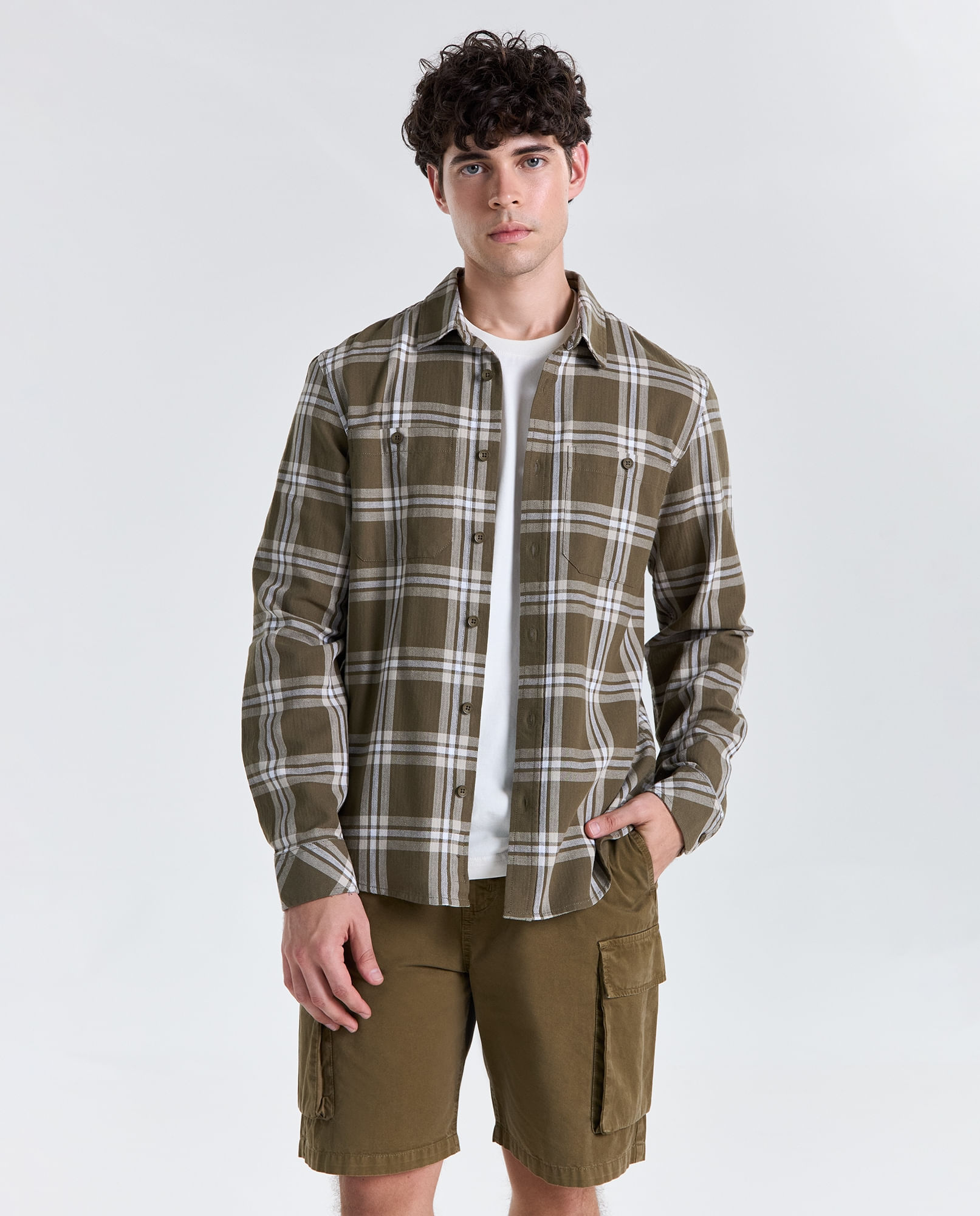 Camisa cuadros manga larga cuello clásico para hombre