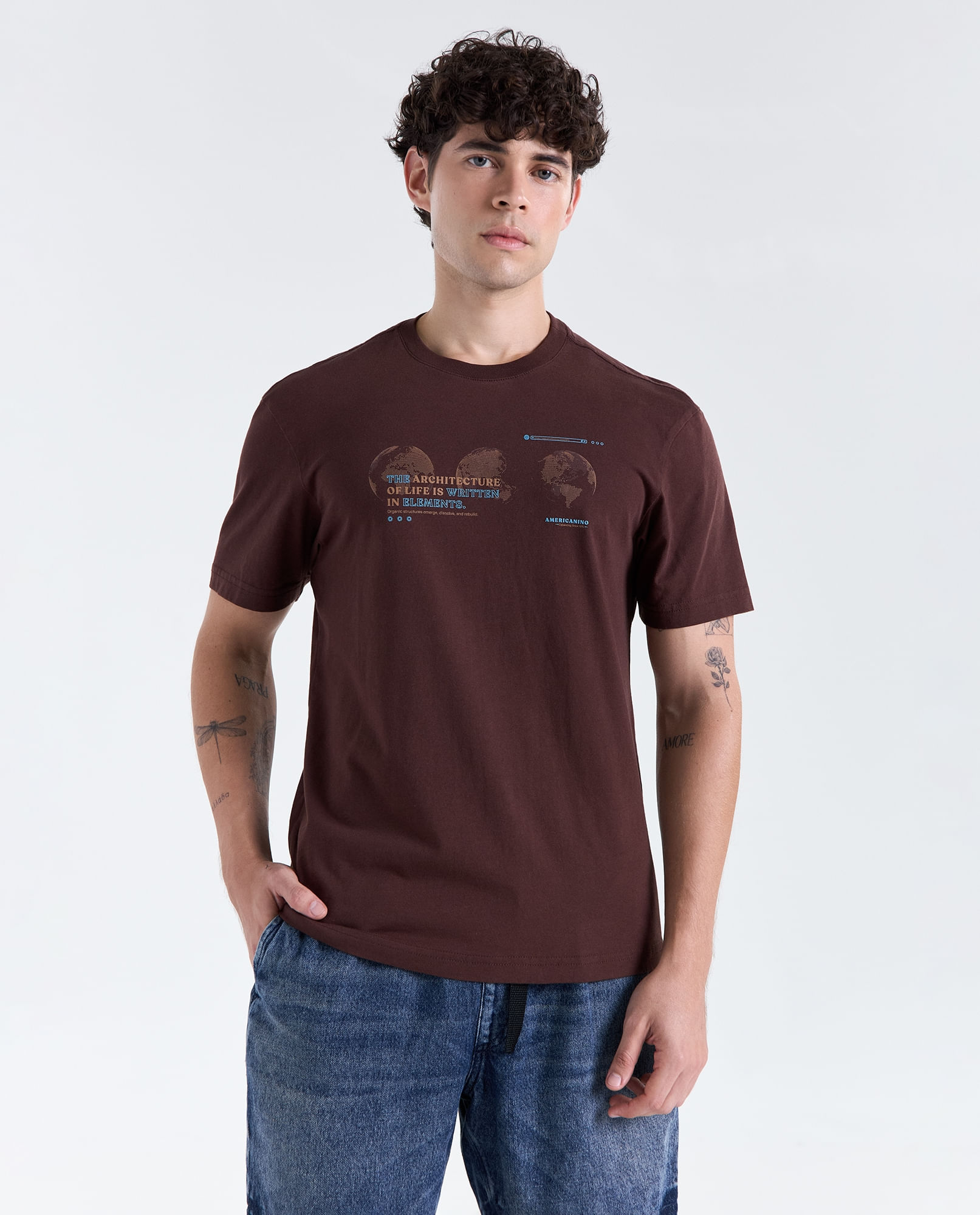 Camiseta estampado gráfico manga corta cuello redondo para hombre