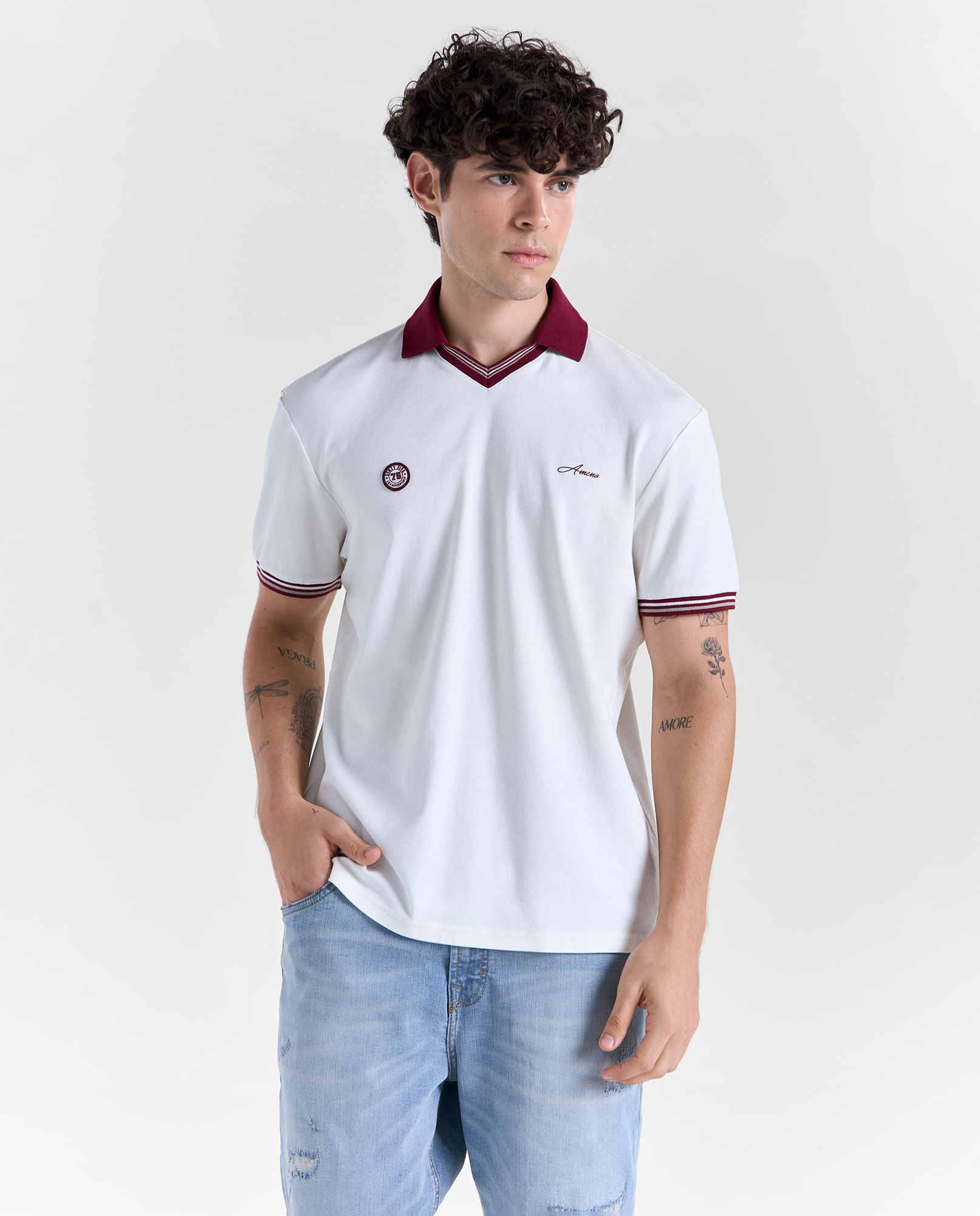 Camisa perilla abierta manga corta para hombre