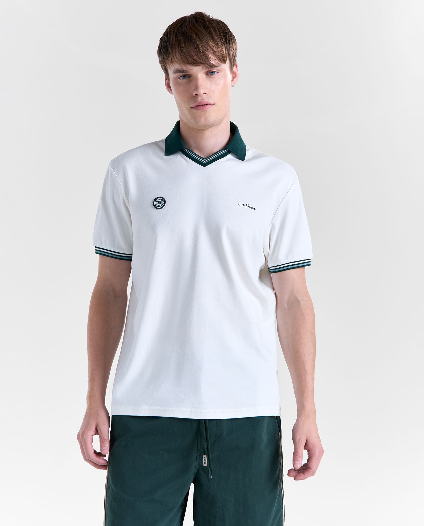 Camisa perilla abierta manga corta para hombre