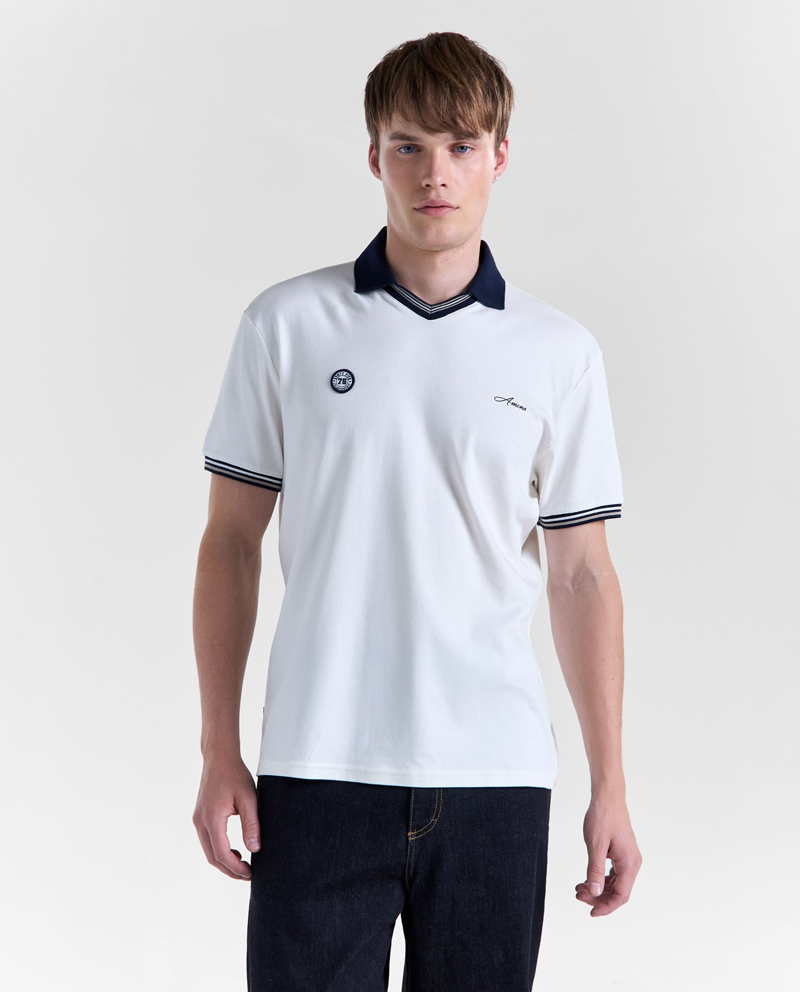 Camisa perilla abierta manga corta para hombre