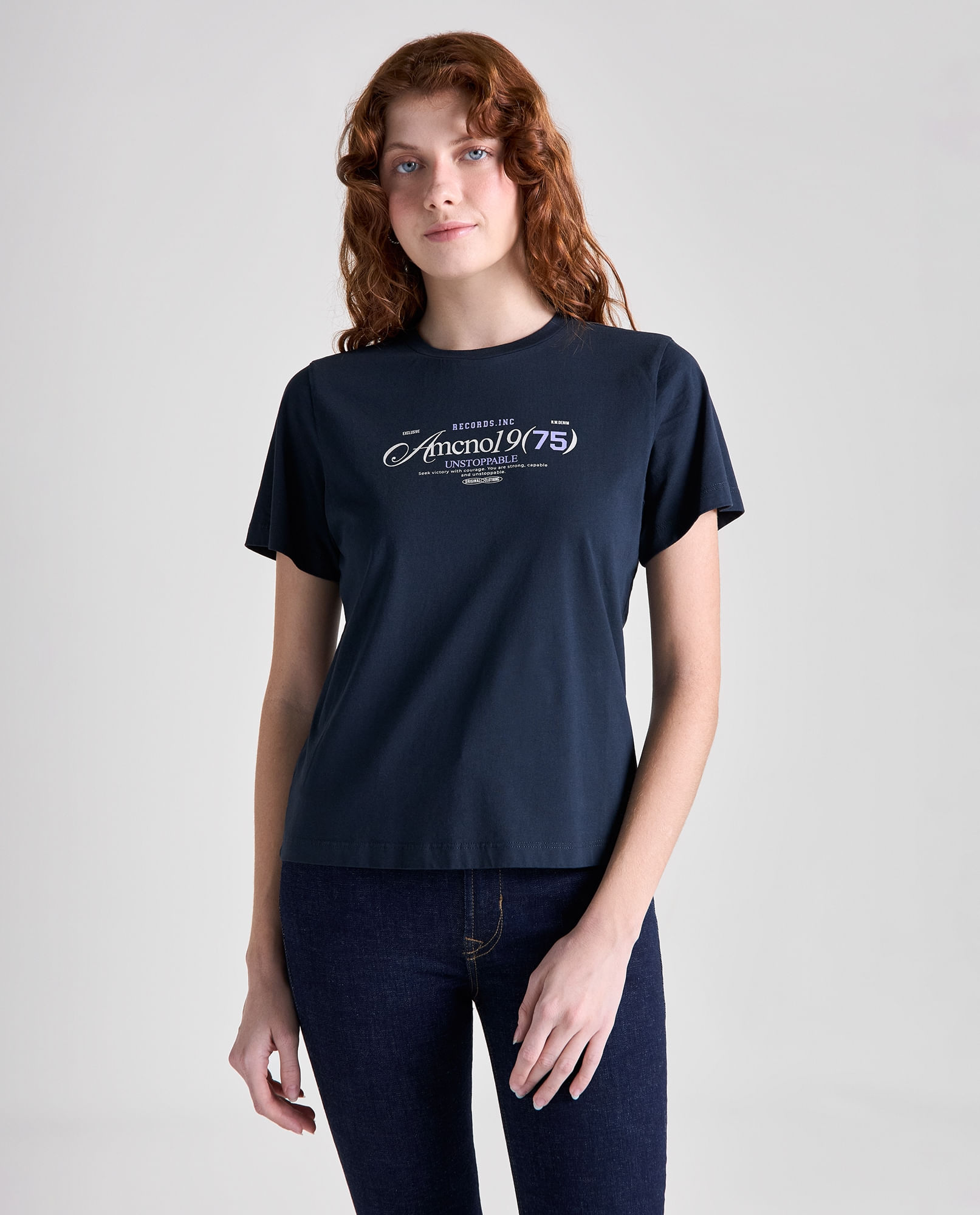 Camiseta gráfica manga corta cuello clásico para mujer