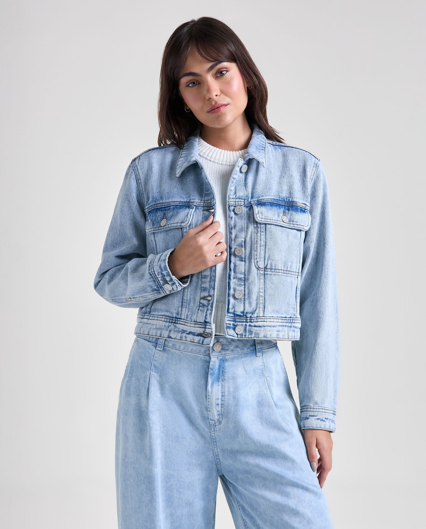 Chaqueta regular cuello alto para mujer