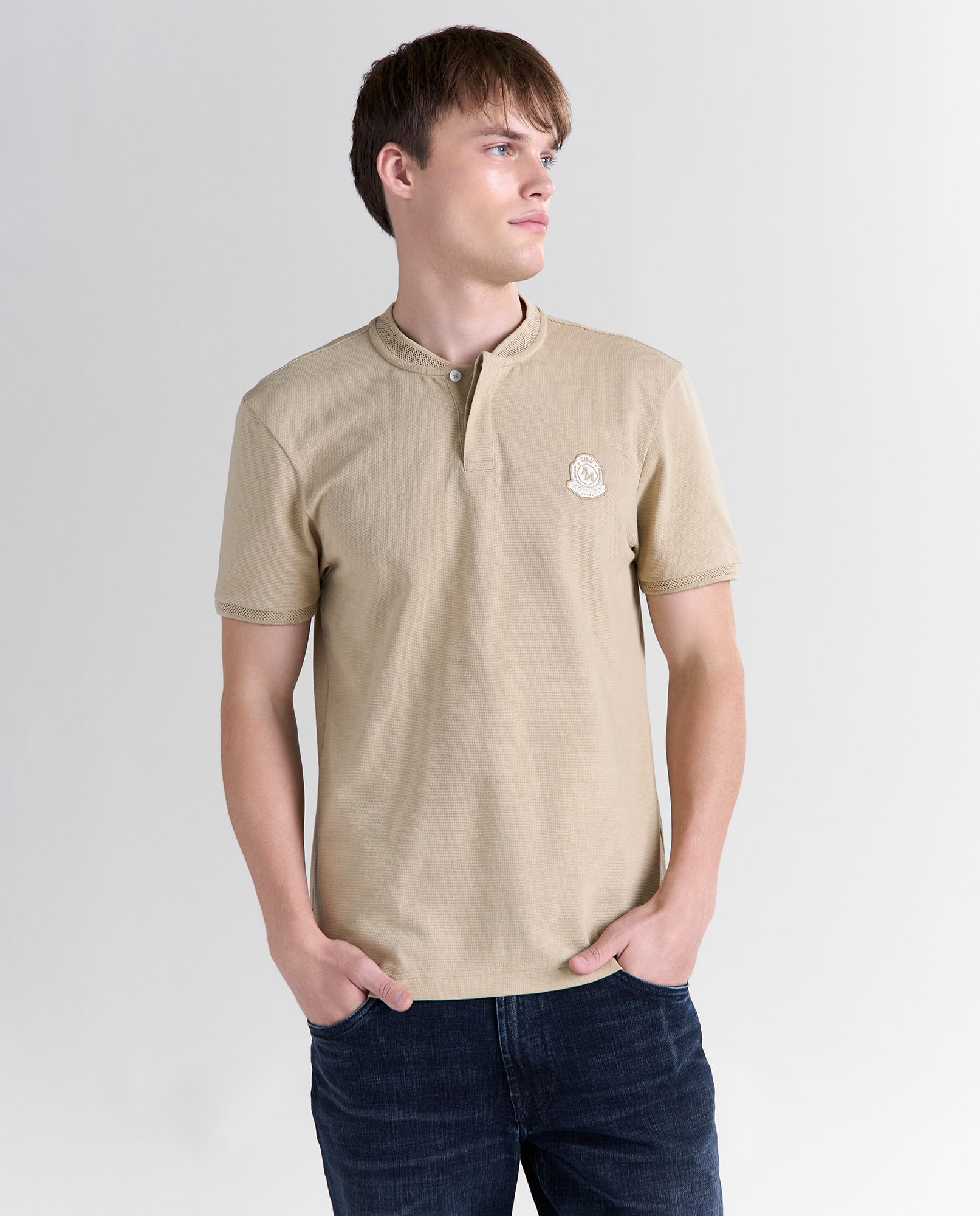 Camisa efecto manga corta cuello Neru para hombre
