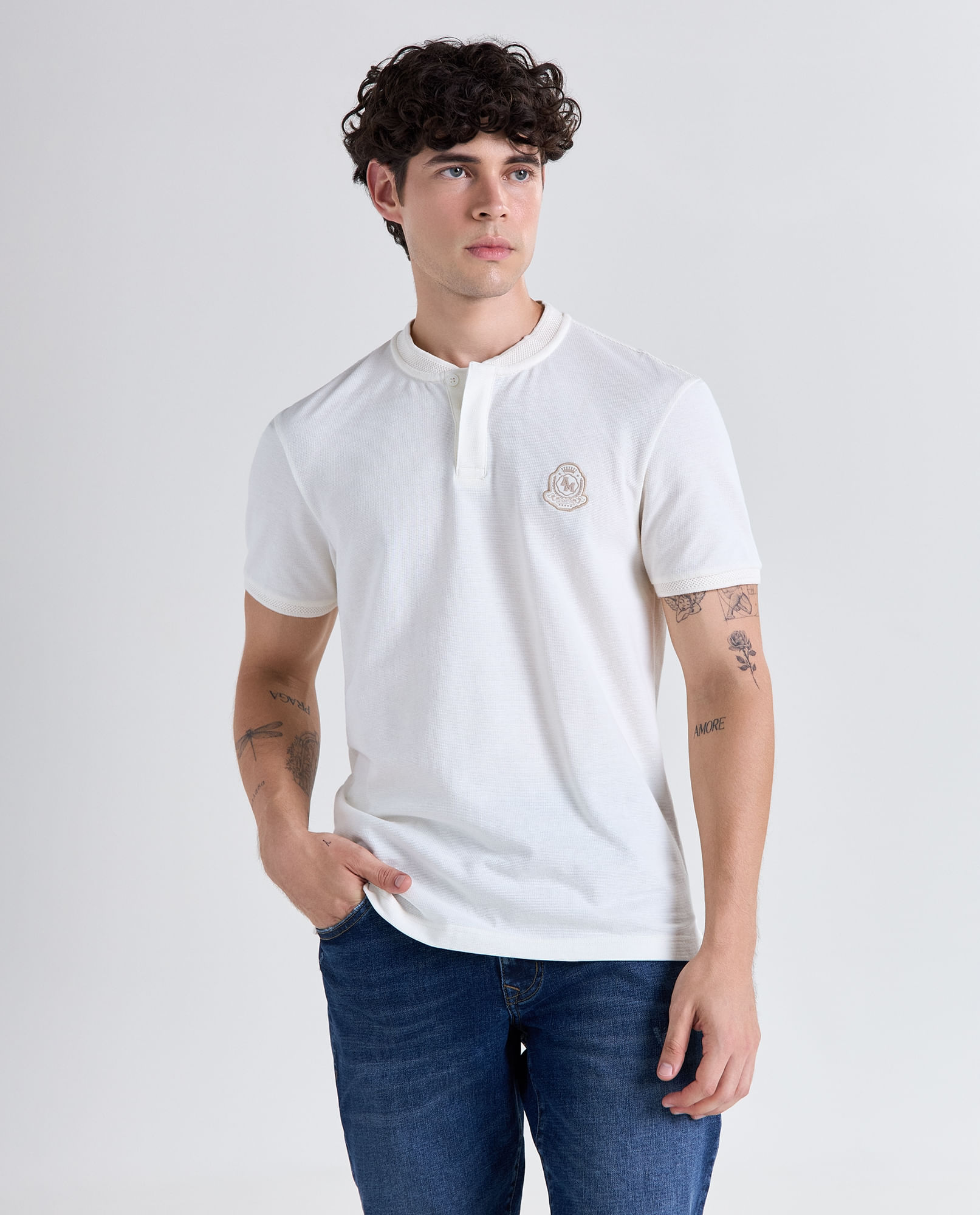 Camisa efecto manga corta cuello Neru para hombre