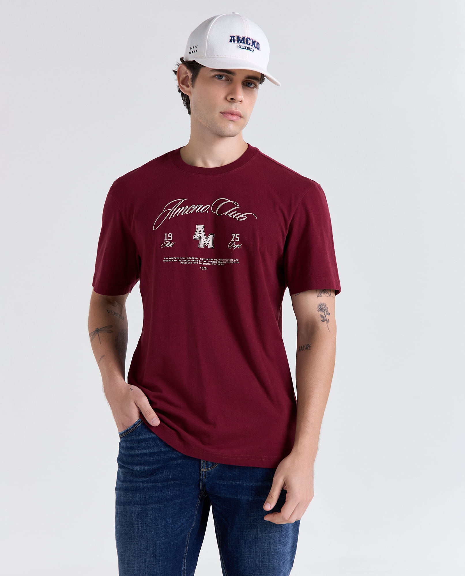 Camiseta estampado localizado manga corta cuello redondo para hombre