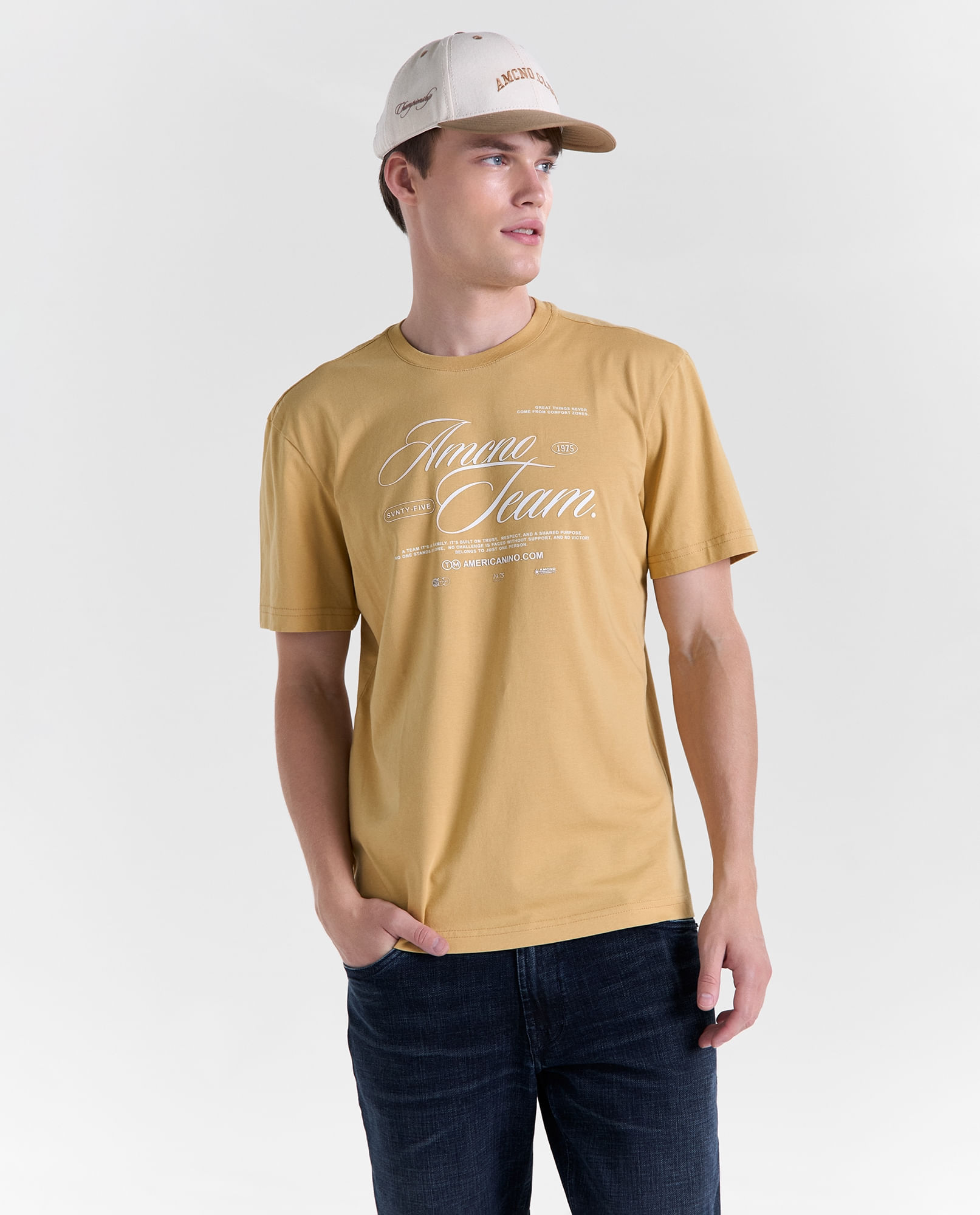 Camiseta estampado localizado manga corta cuello redondo para hombre