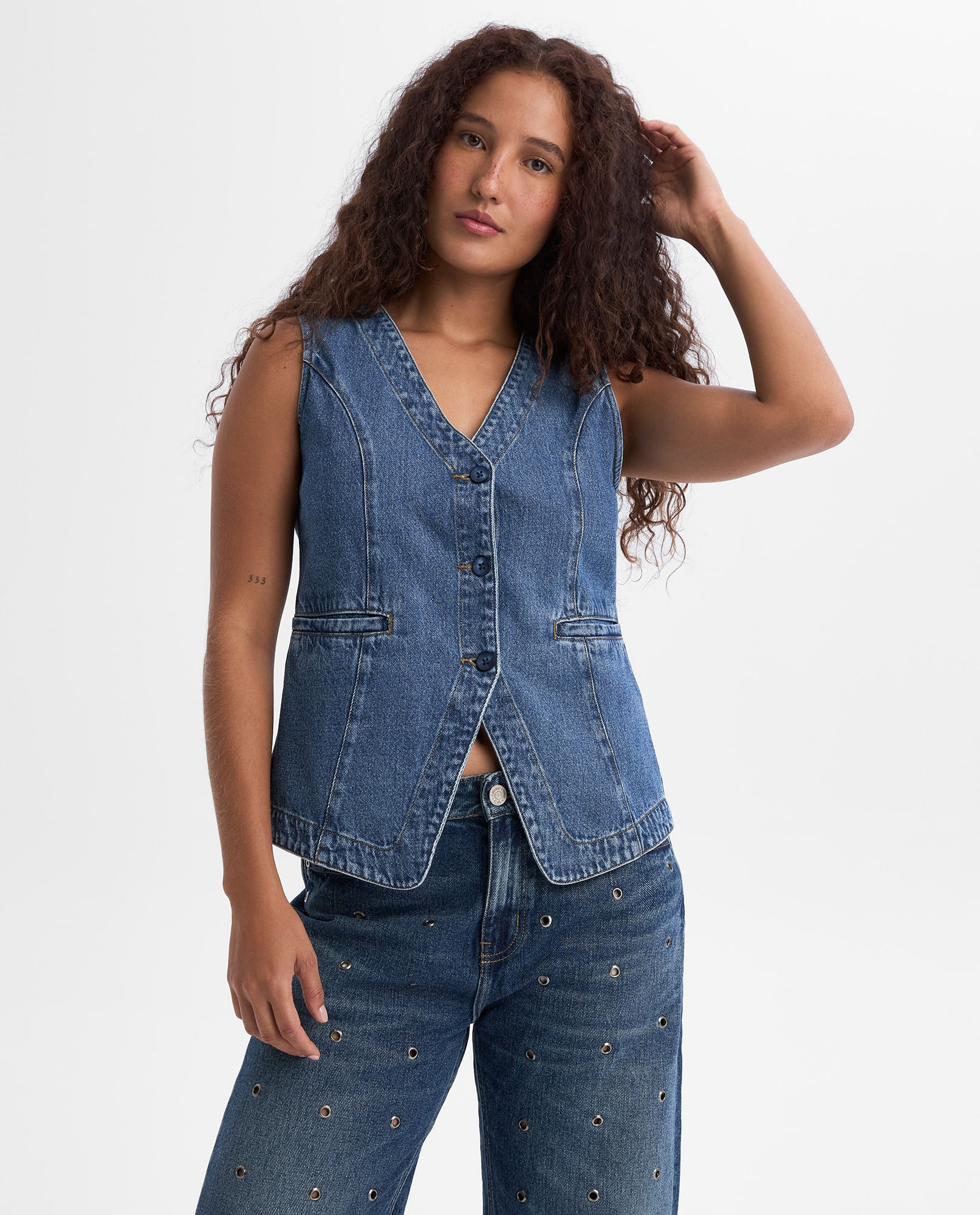 Chaleco ajuste regular cuello en V para mujer