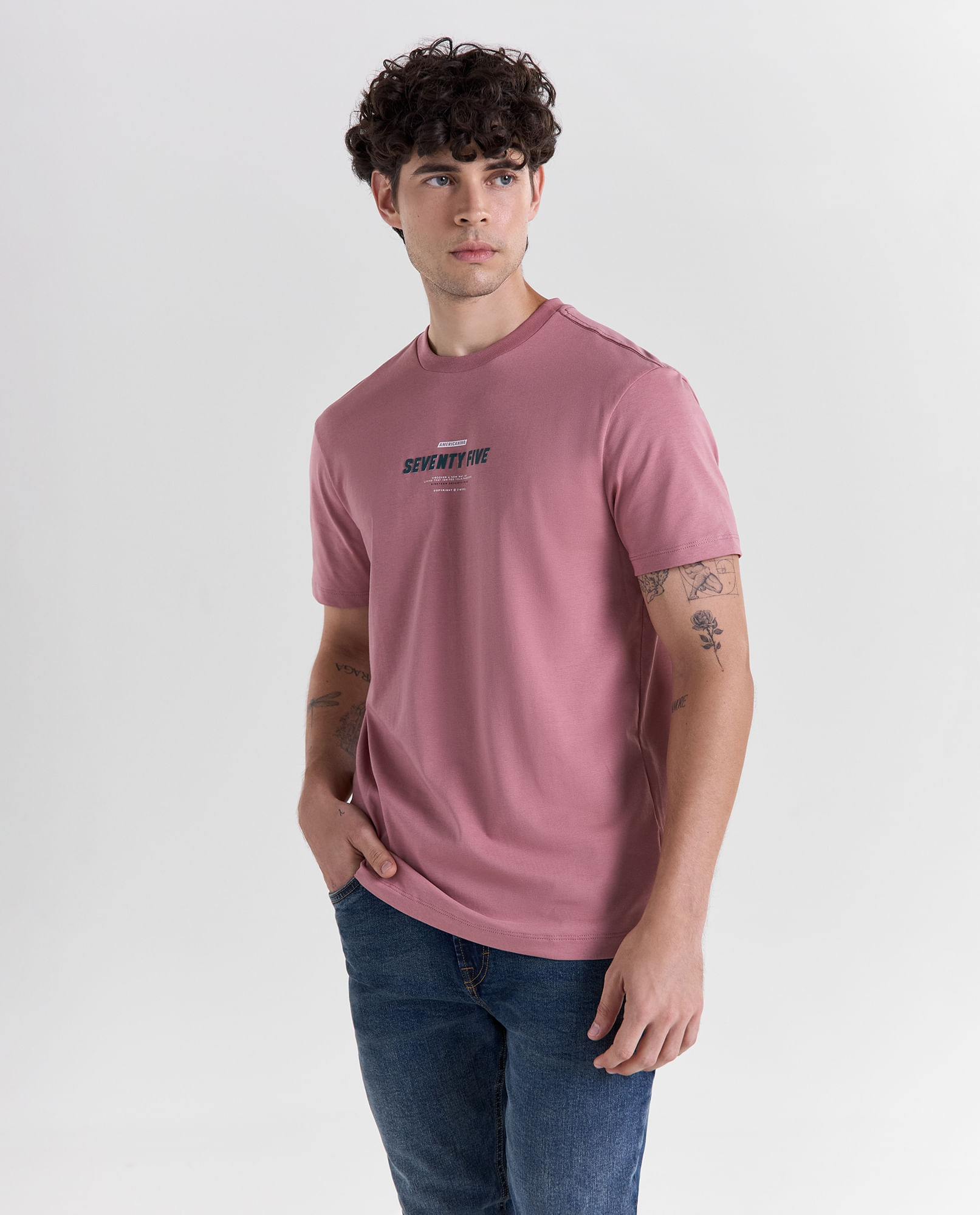 Camiseta slim estampado localizado manga corta cuello redondo para hombre