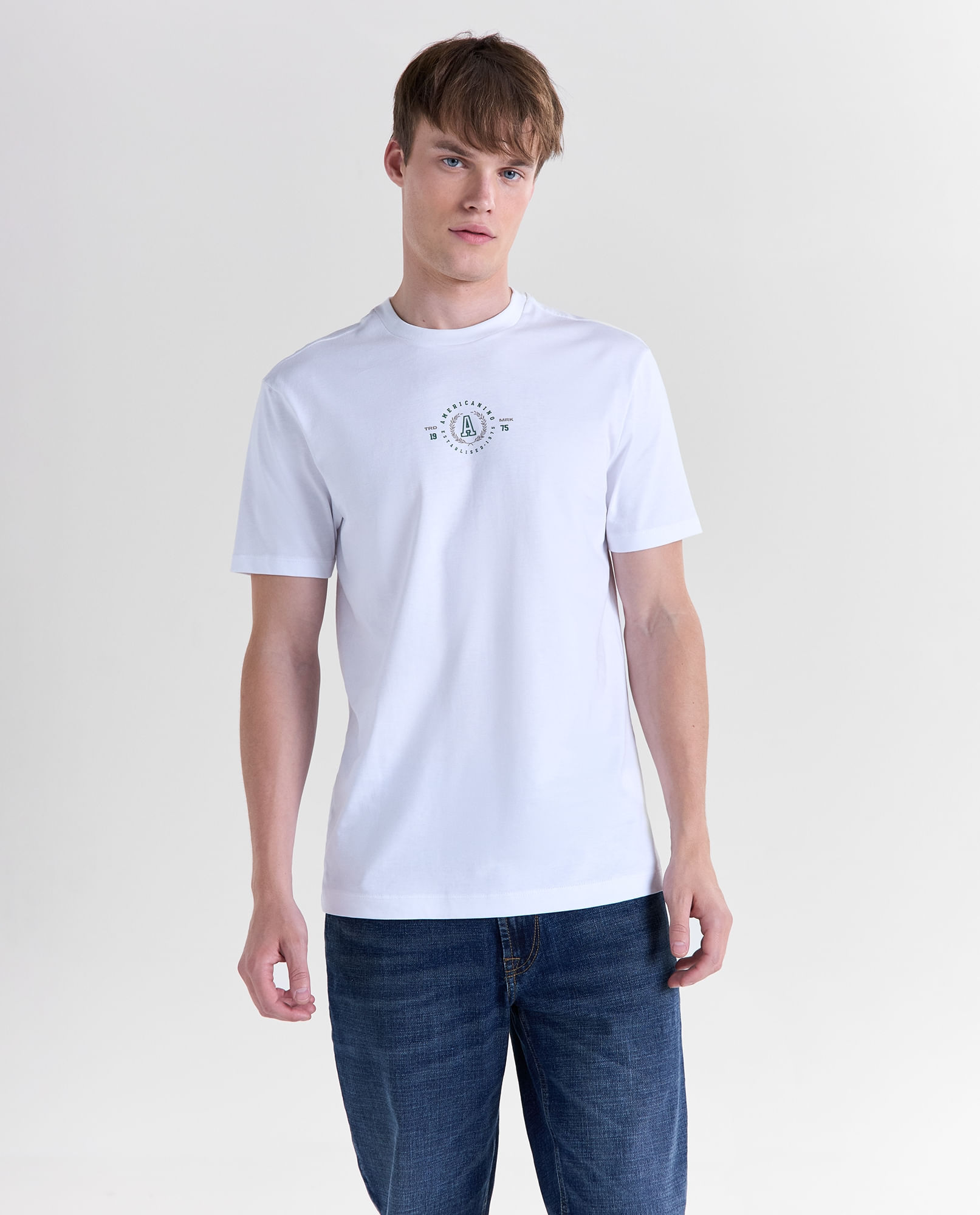Camiseta slim estampado localizado manga corta cuello redondo para hombre