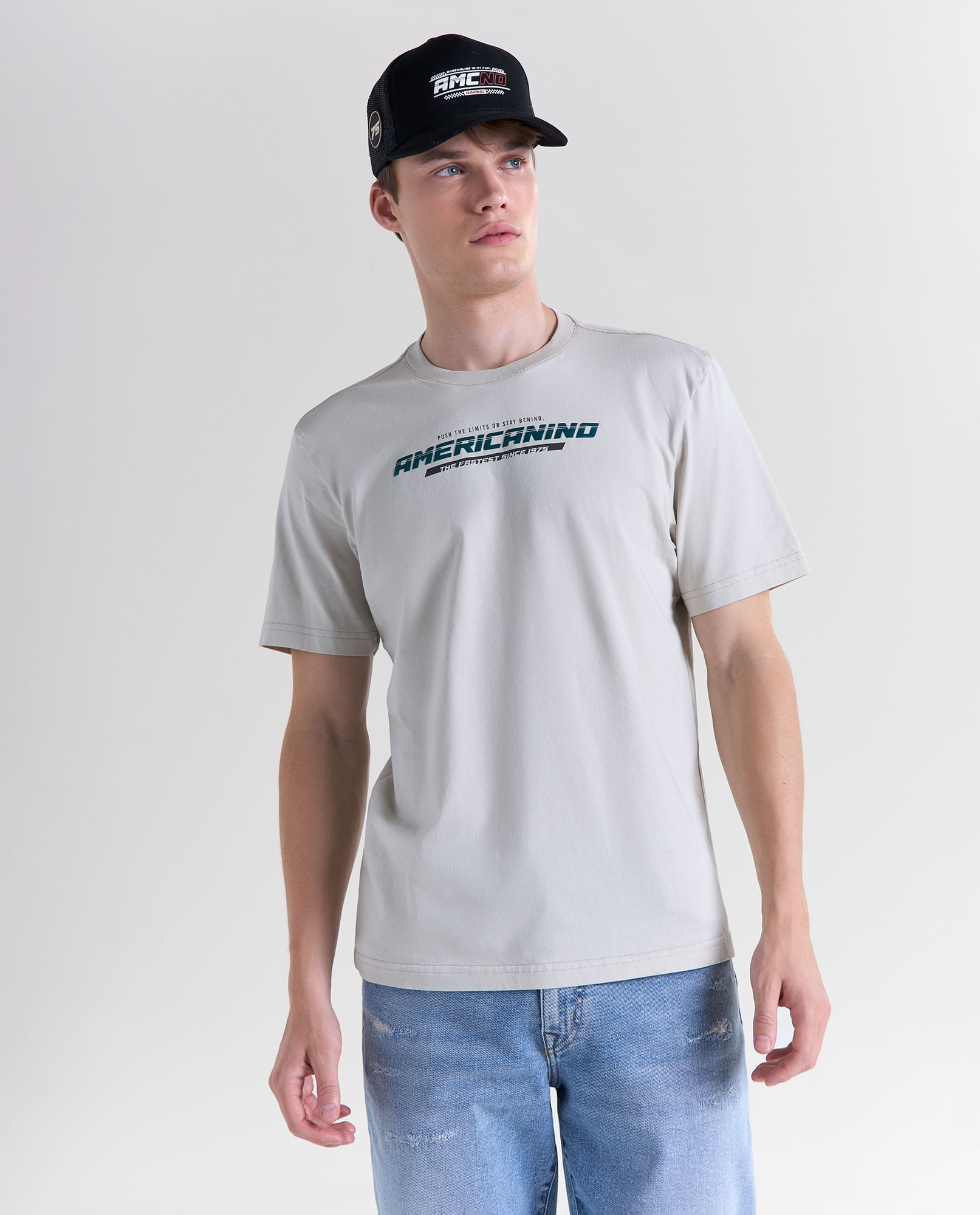 Camiseta estampado localizado manga corta cuello redondo para hombre
