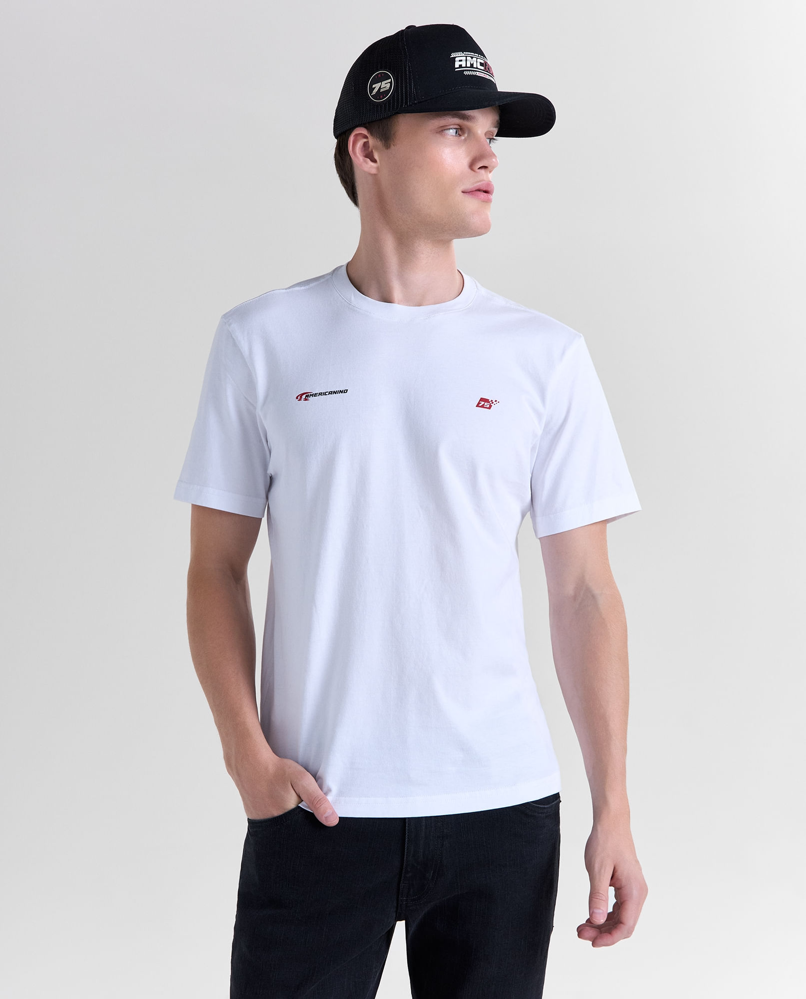 Camiseta estampado localizado manga corta cuello redondo para hombre