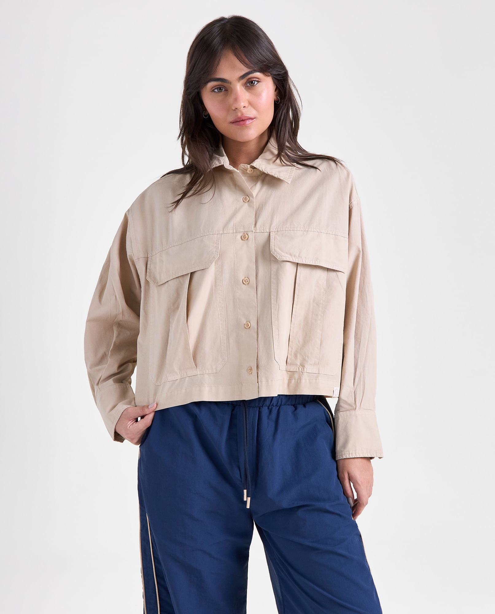 Camisa manga larga cuello camisero para mujer