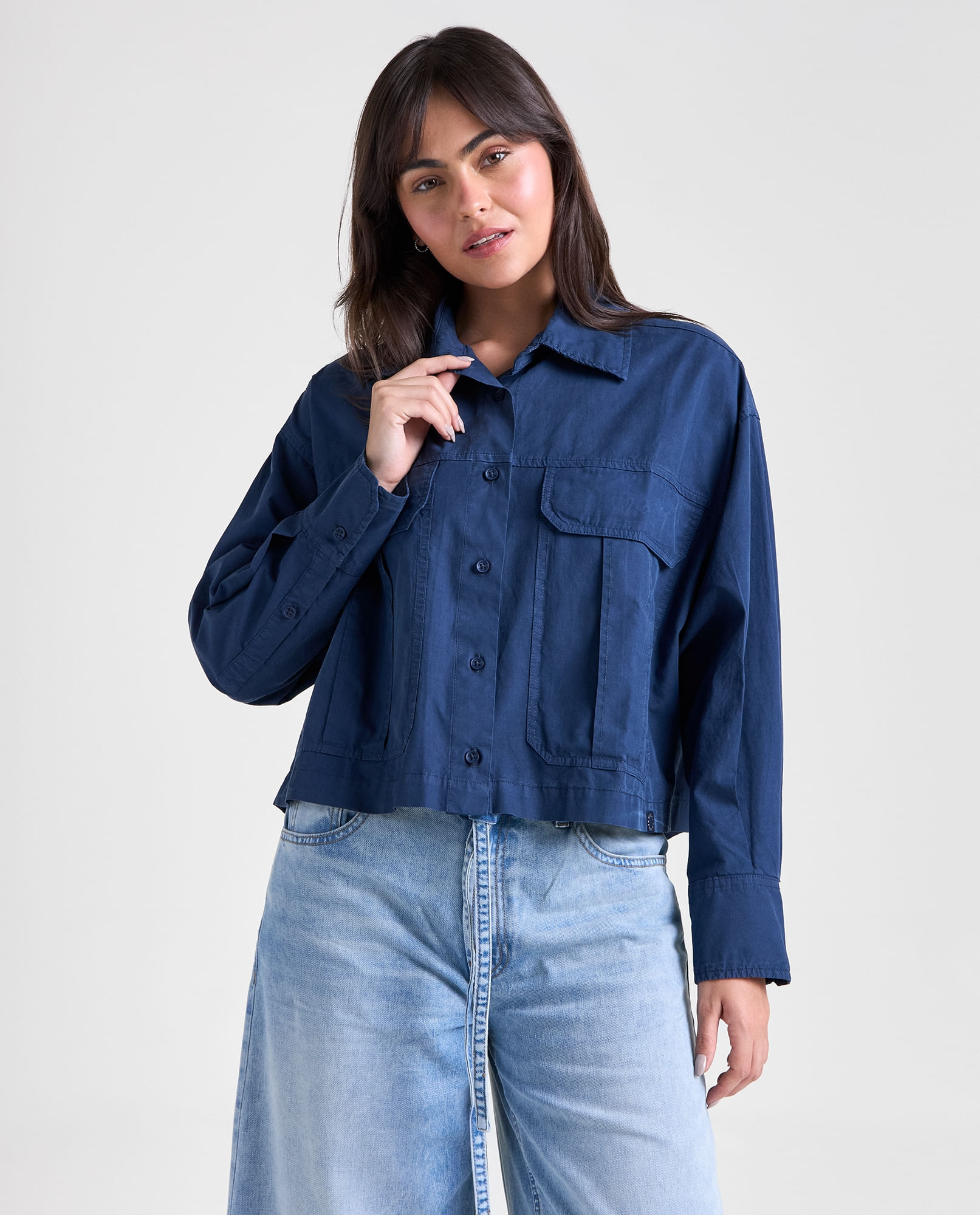 Camisa manga larga cuello camisero para mujer