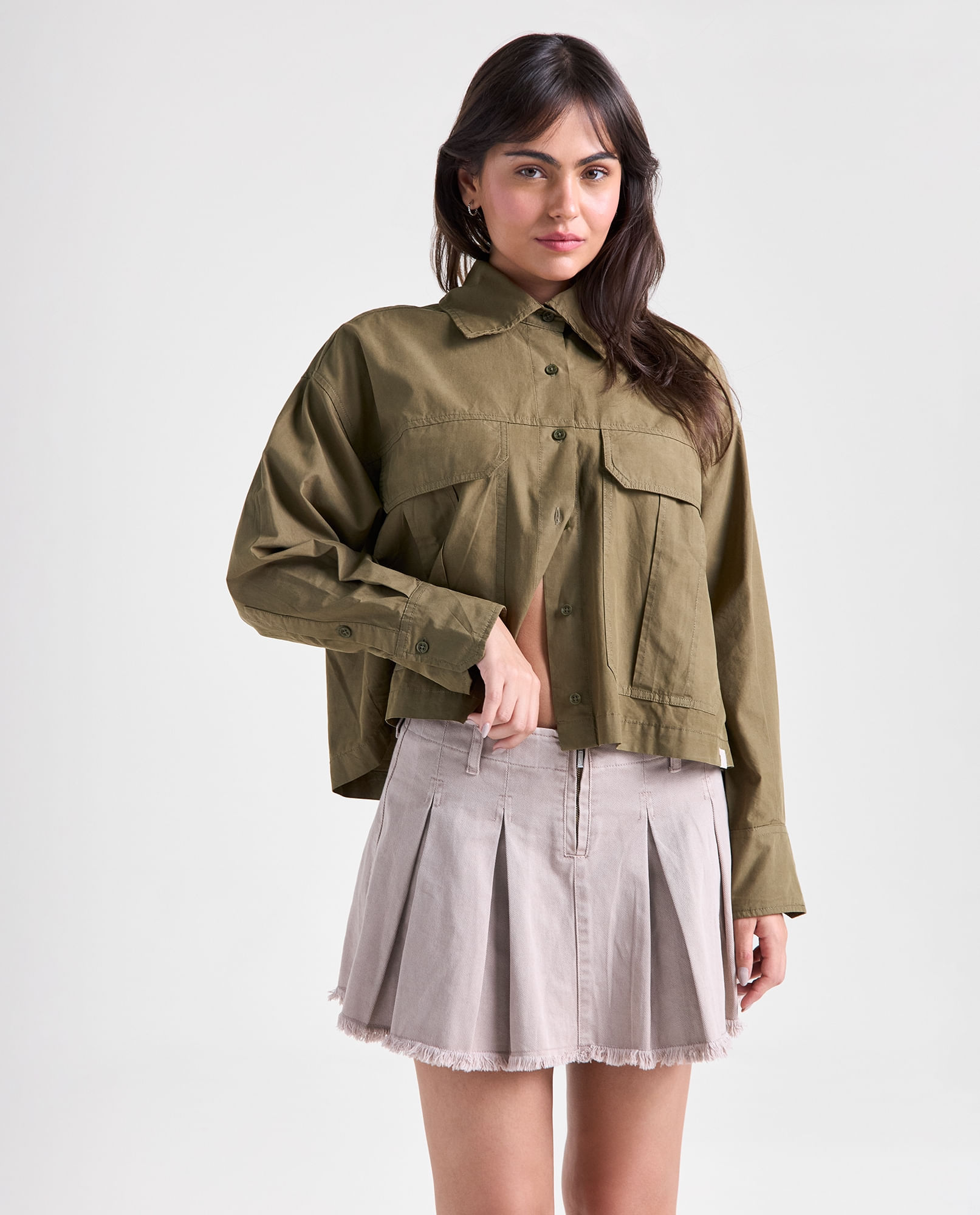 Camisa manga larga cuello camisero para mujer
