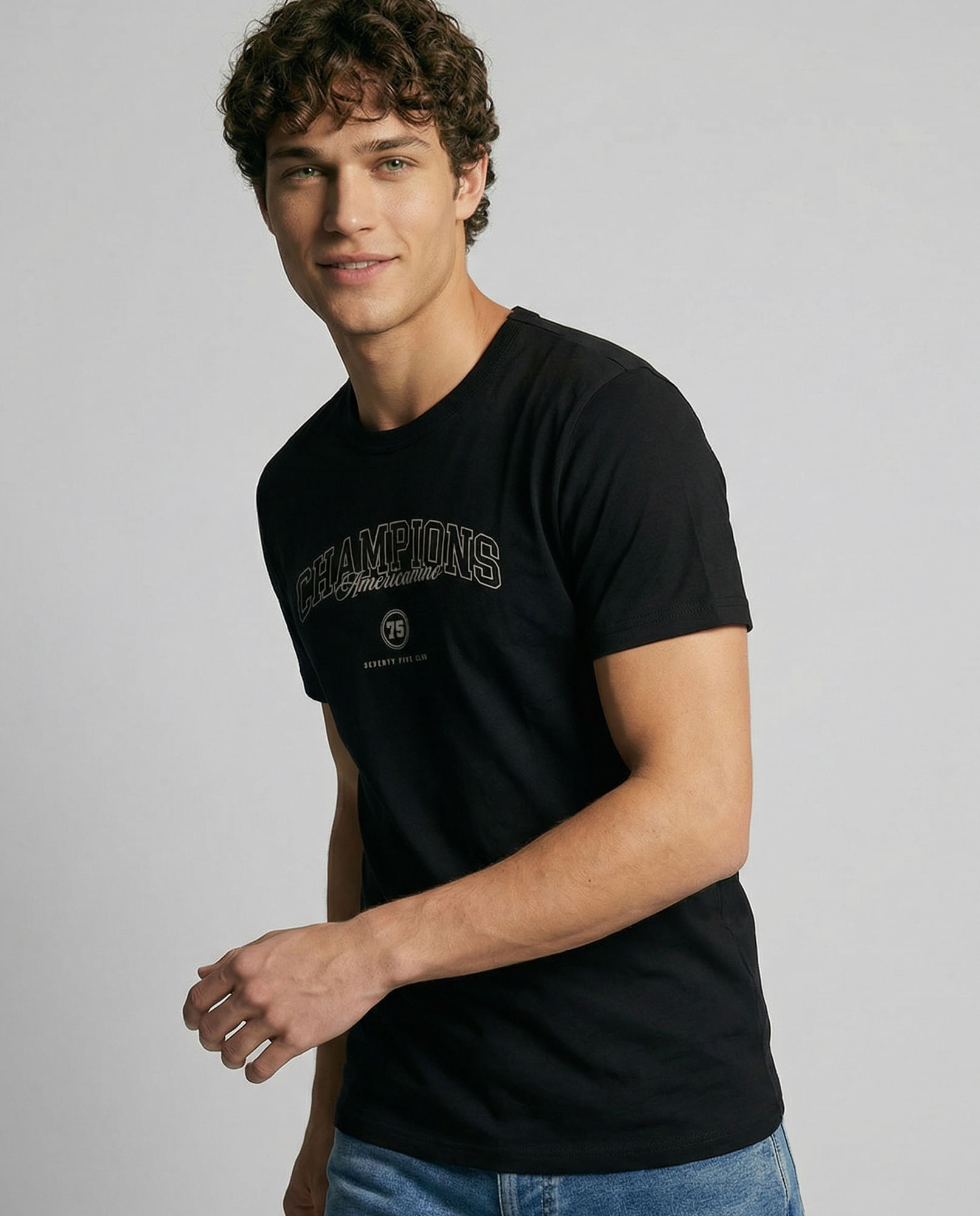 Camiseta estampado localizado manga regular cuello redondo para hombre