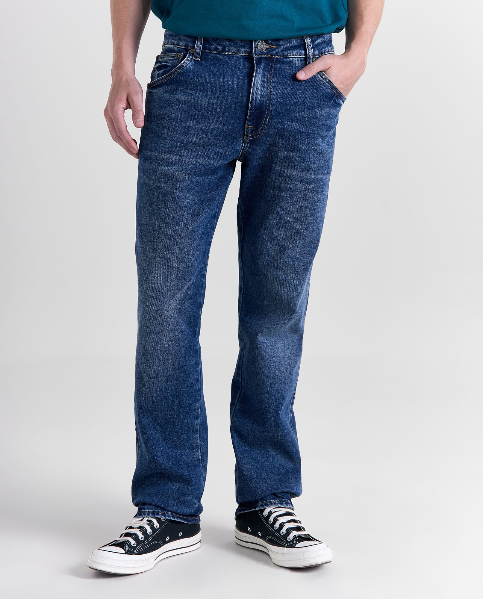 Jean Slim and Straight tiro medio para hombre