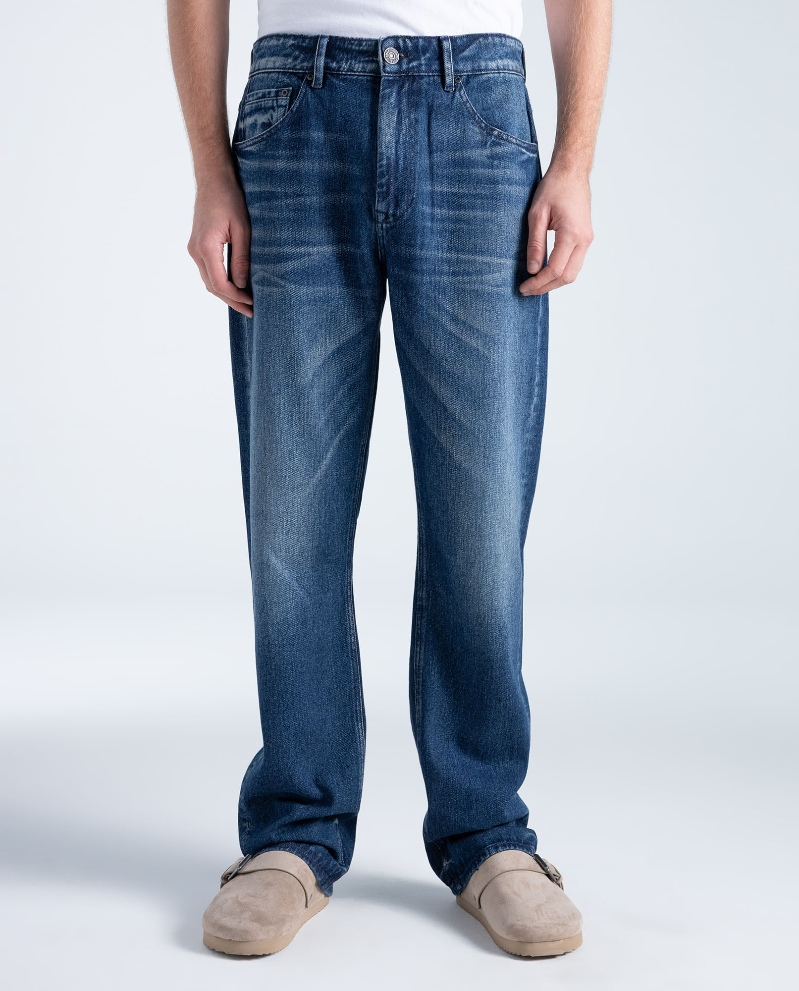 Jeans recto algodón tiro alto