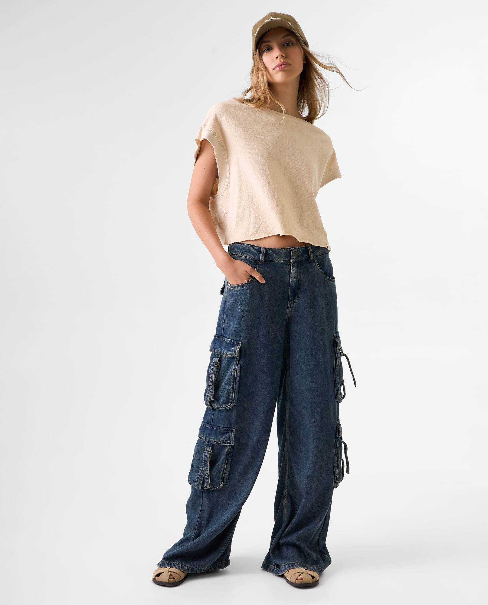 Jean Cargo efecto vintage para mujer