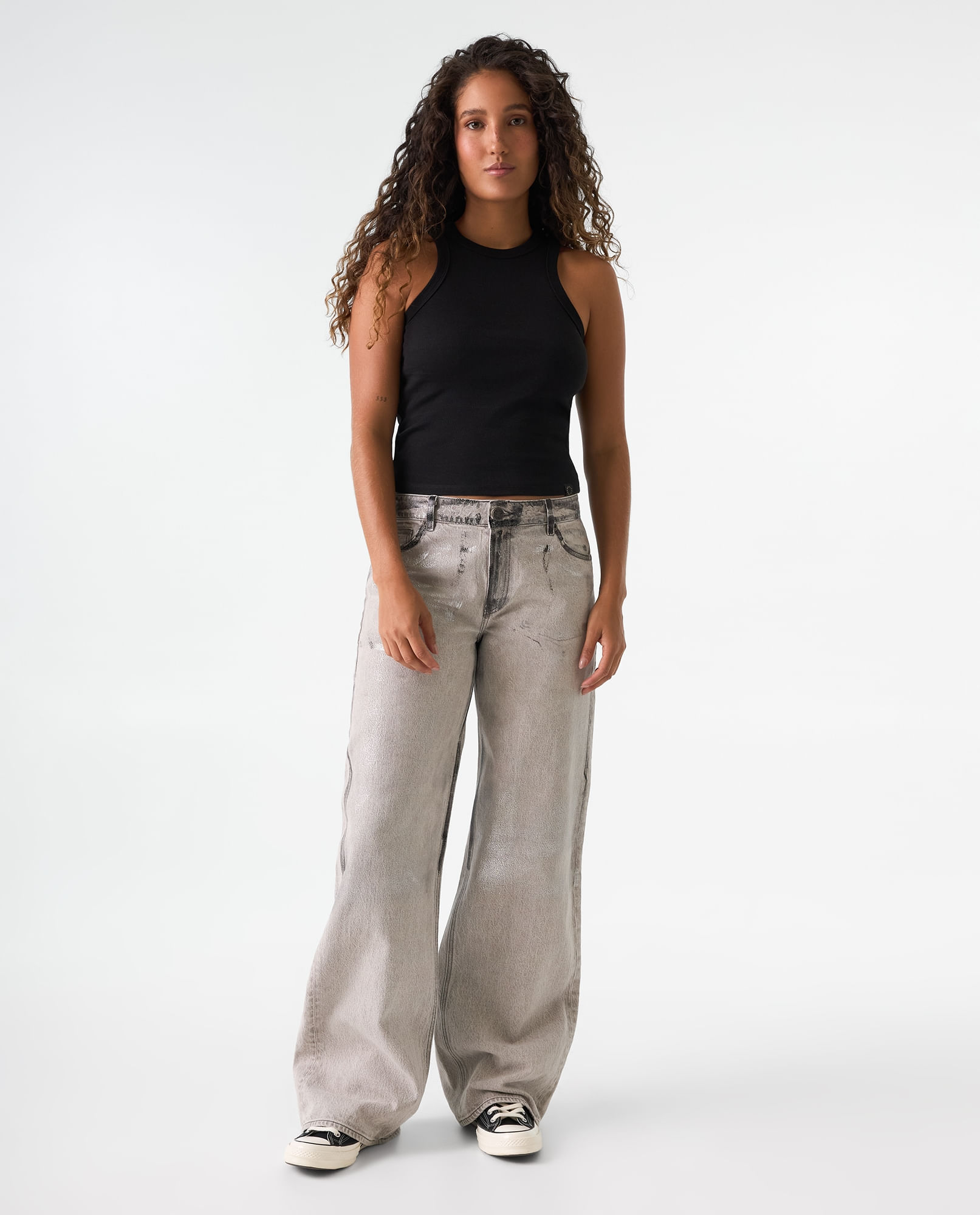 Jean Wide Leg tono gris para mujer