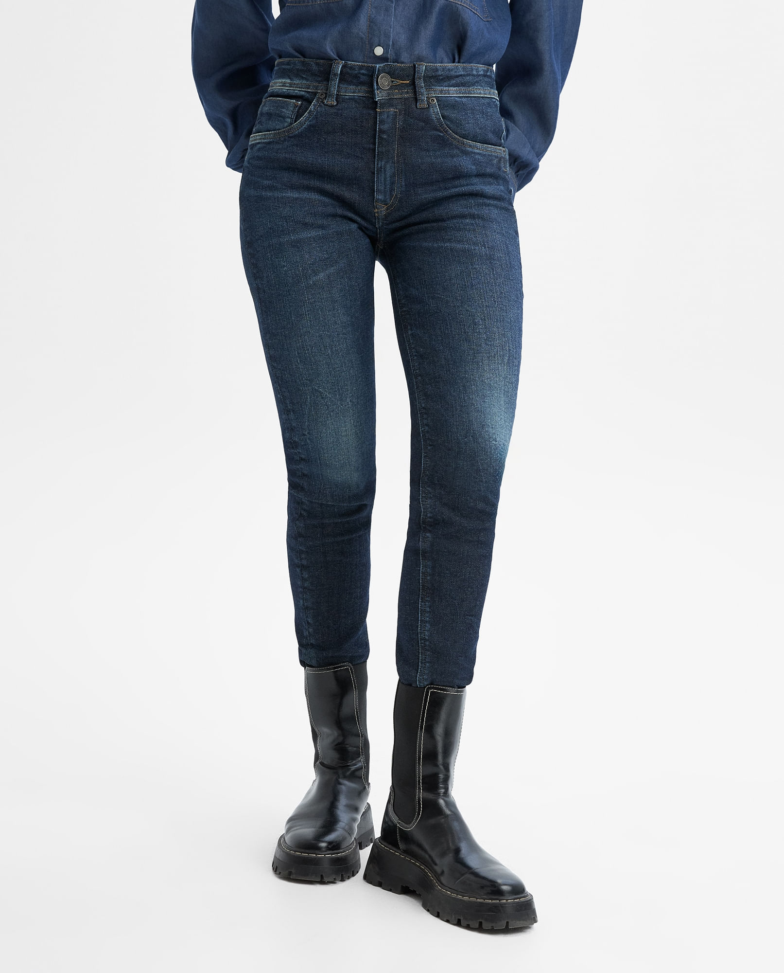 Jeans Slim Algodon Tiro Alto