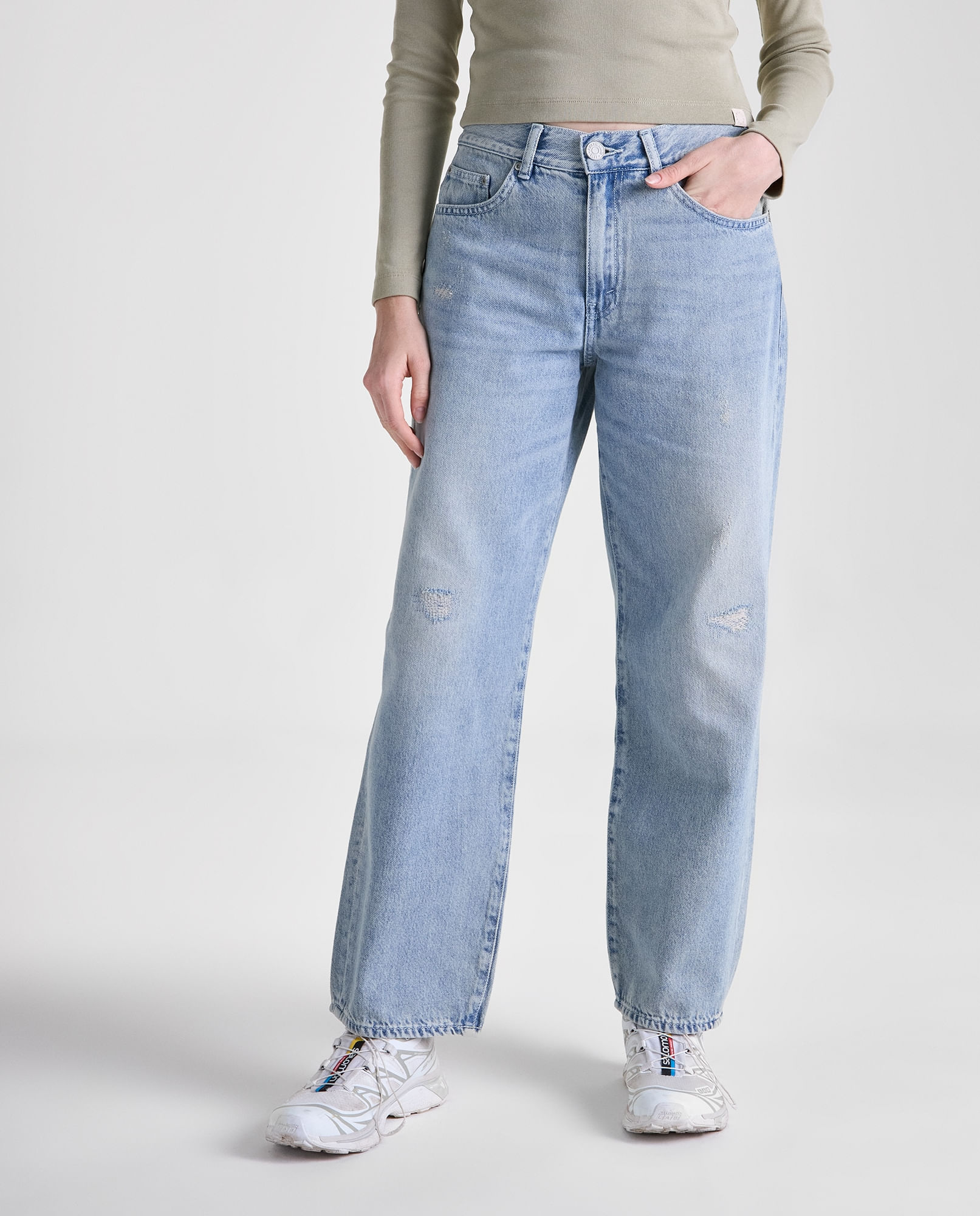 Jean Slouchy tiro alto para mujer