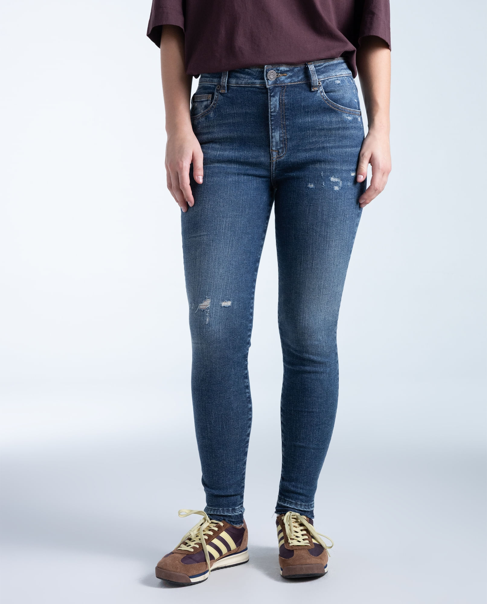 Jeans skinny en algodón tiro alto efecto vintage