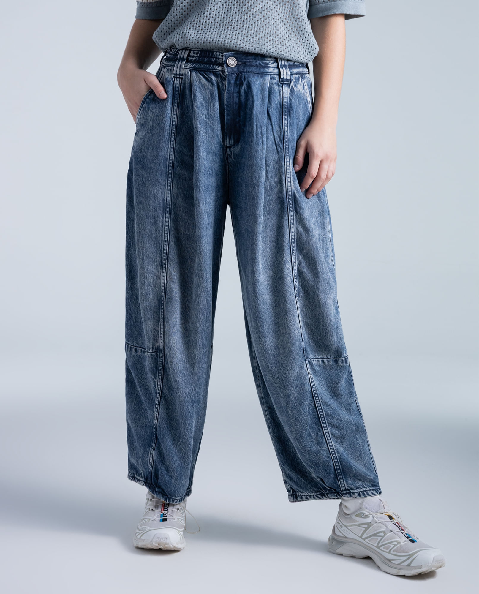 Jeans wide leg lyocell tiro alto estilo vintage