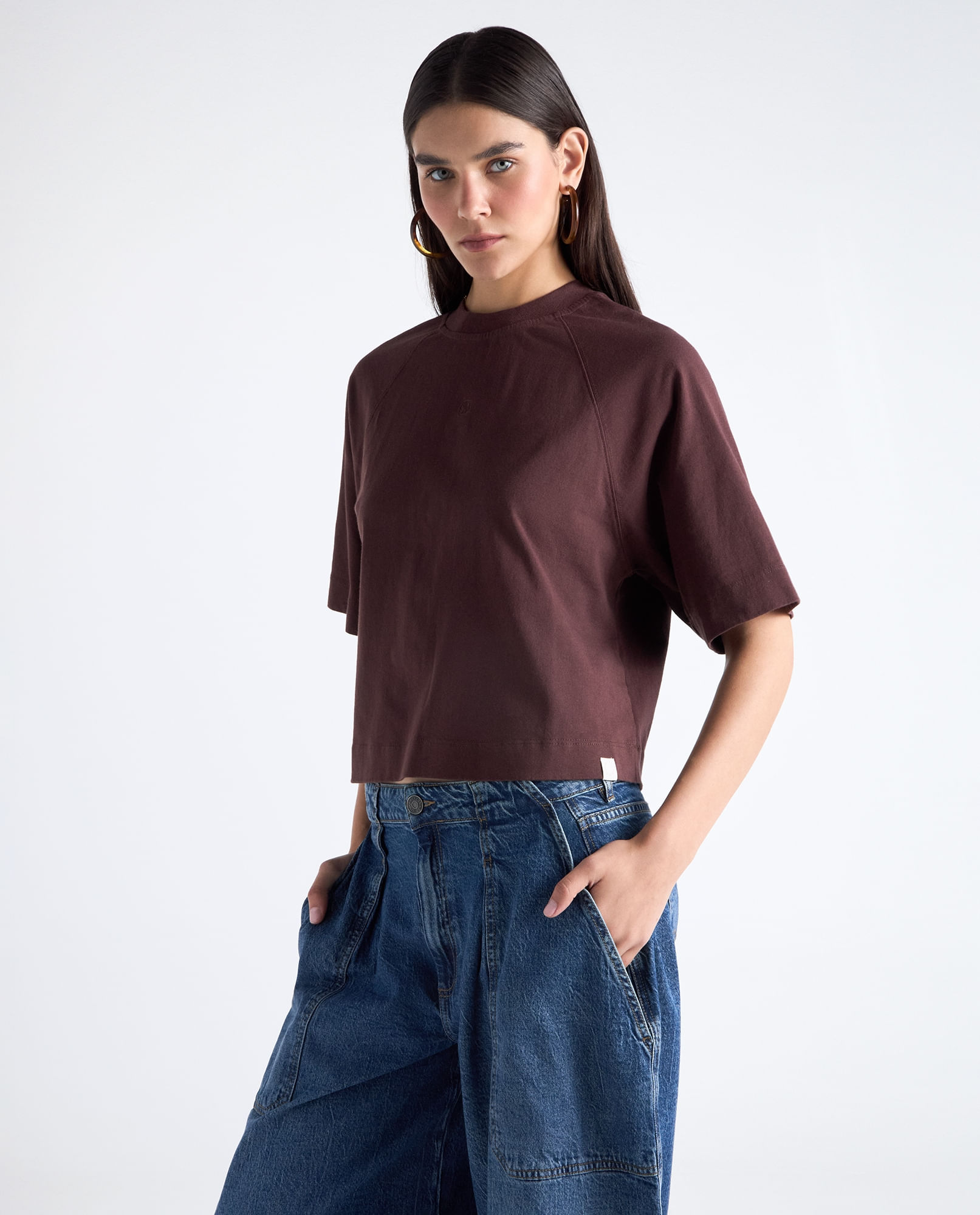 Camiseta estampado localizado manga regular cuello redondo para mujer