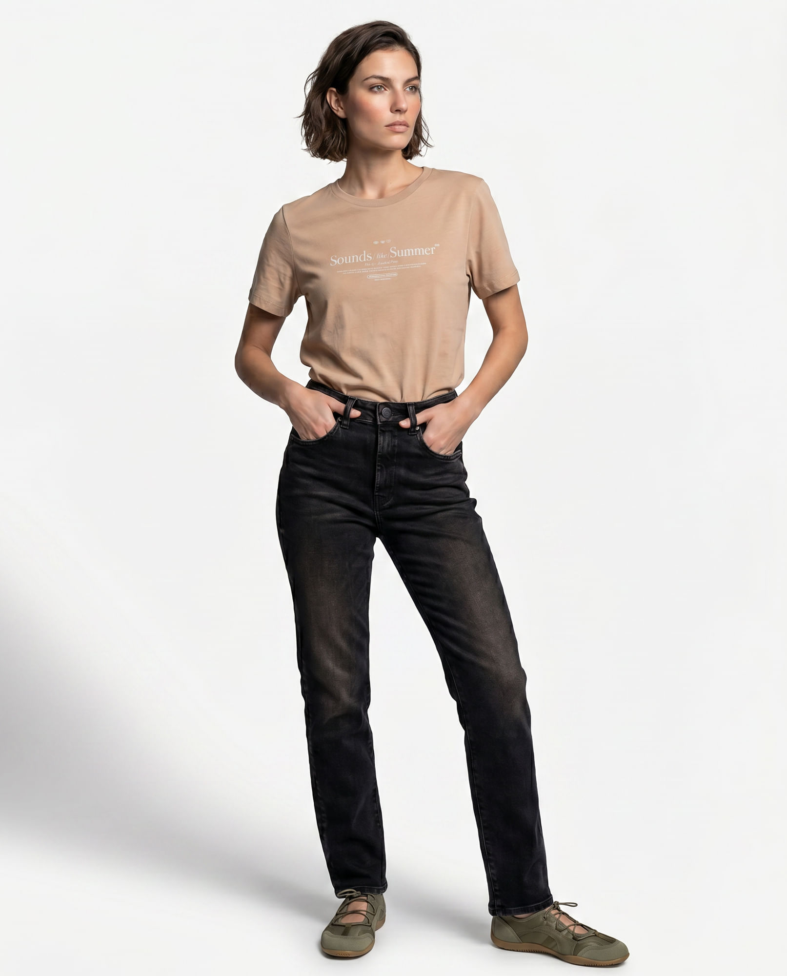 Camiseta estampado localizado manga corta cuello redondo para mujer