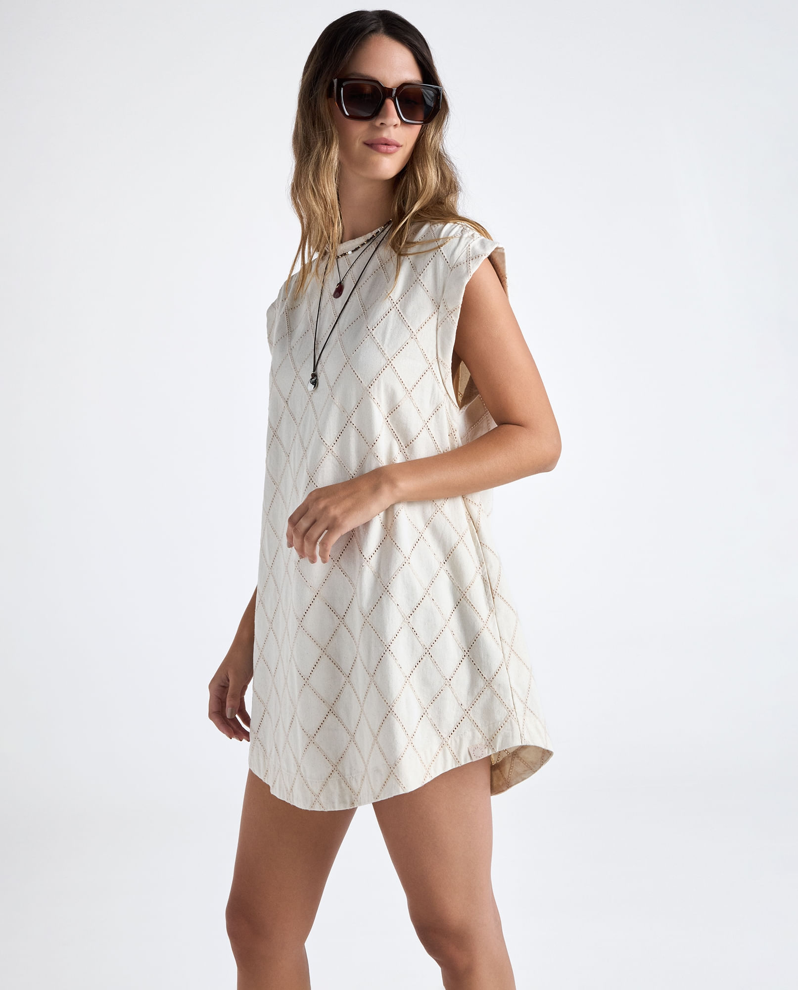 Vestido textura cuadrícula cuello redondo para mujer