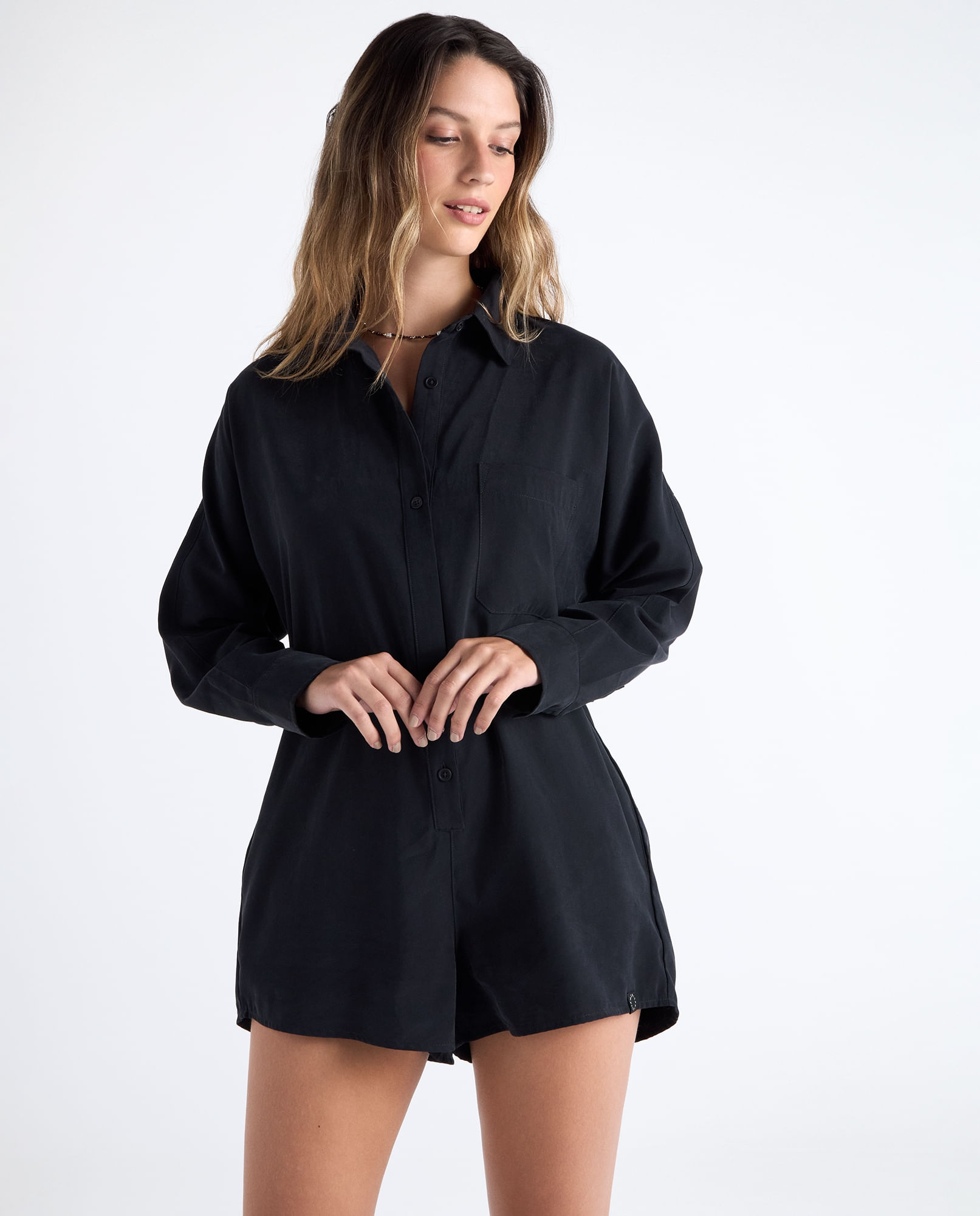 Enterizo corto cuello camisero mujer