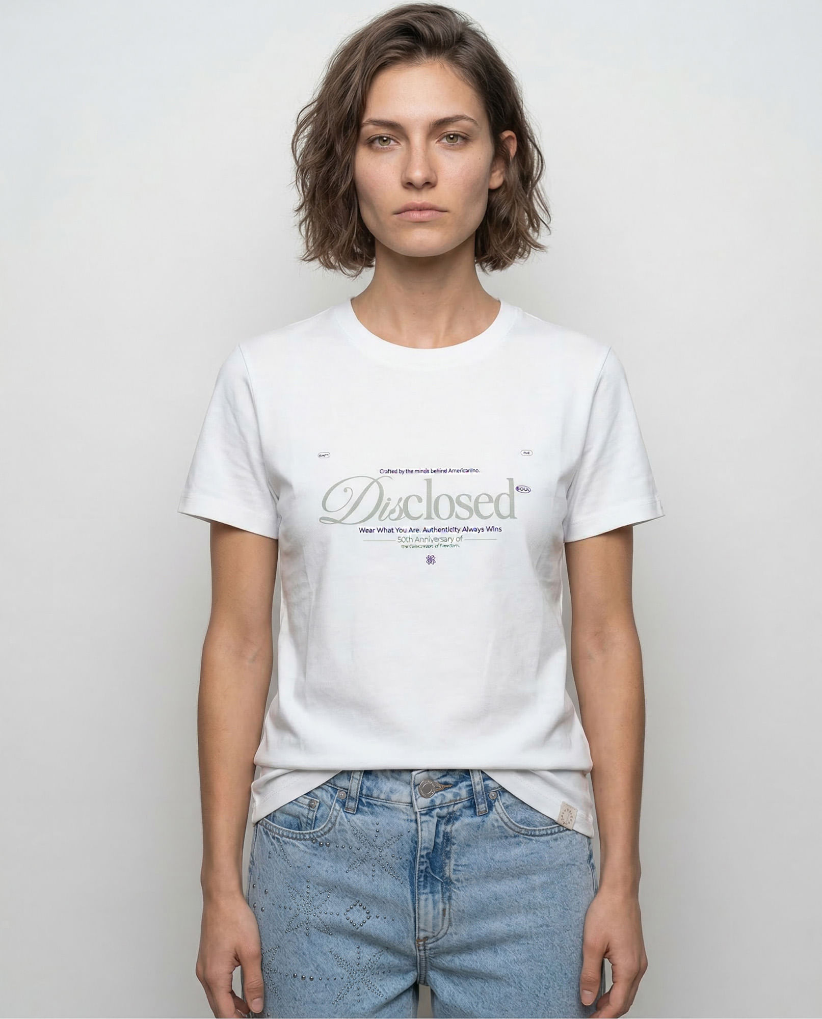 Camiseta estampado localizado manga regular cuello redondo para mujer