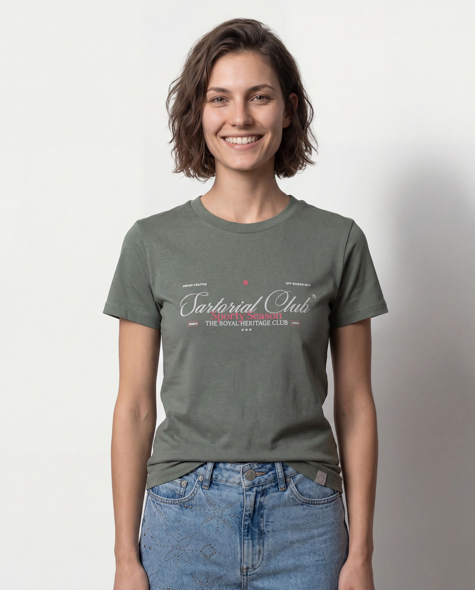 Camiseta estampado localizado manga regular cuello redondo para mujer